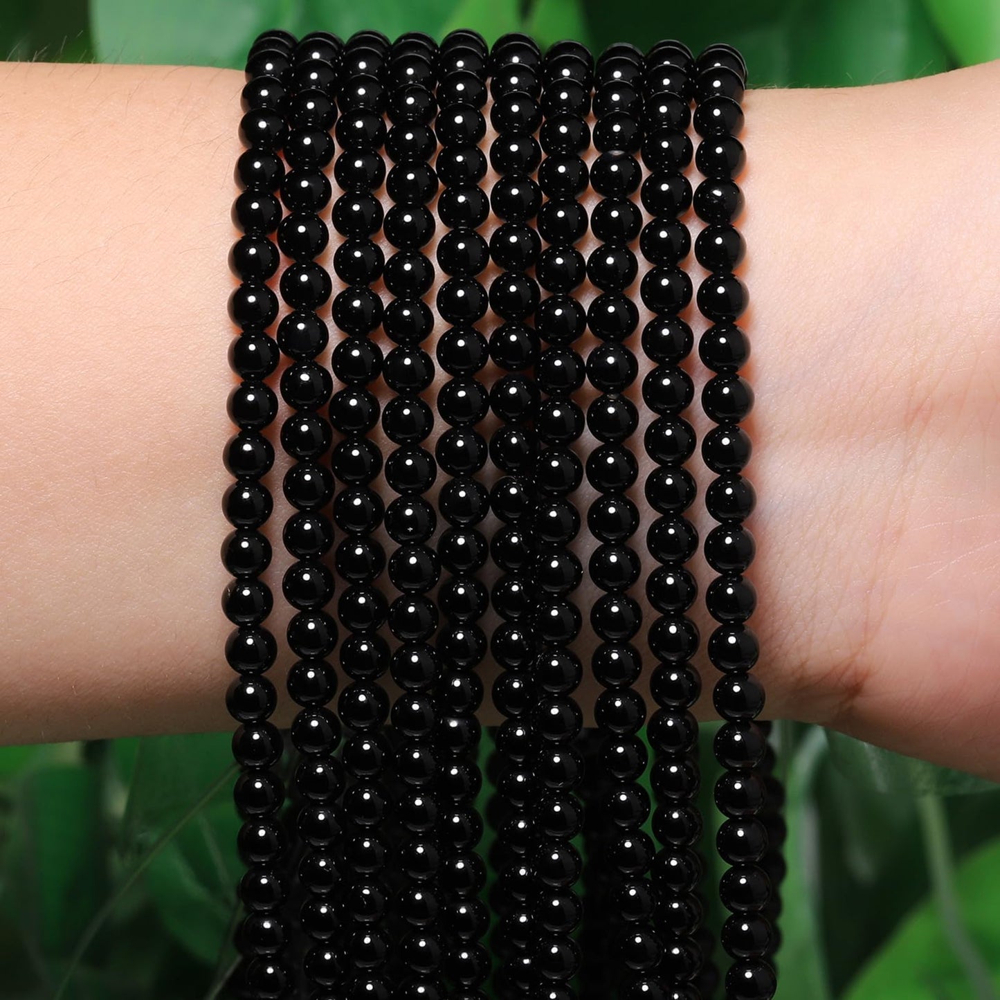Songxi 90pcs 4mm Black Onyx Natural Round Stone Beads for Jewelry Making, Smooth Loose Small Gemstone Beads for Bracelets Necklace, Chakra Stones with Energy Power