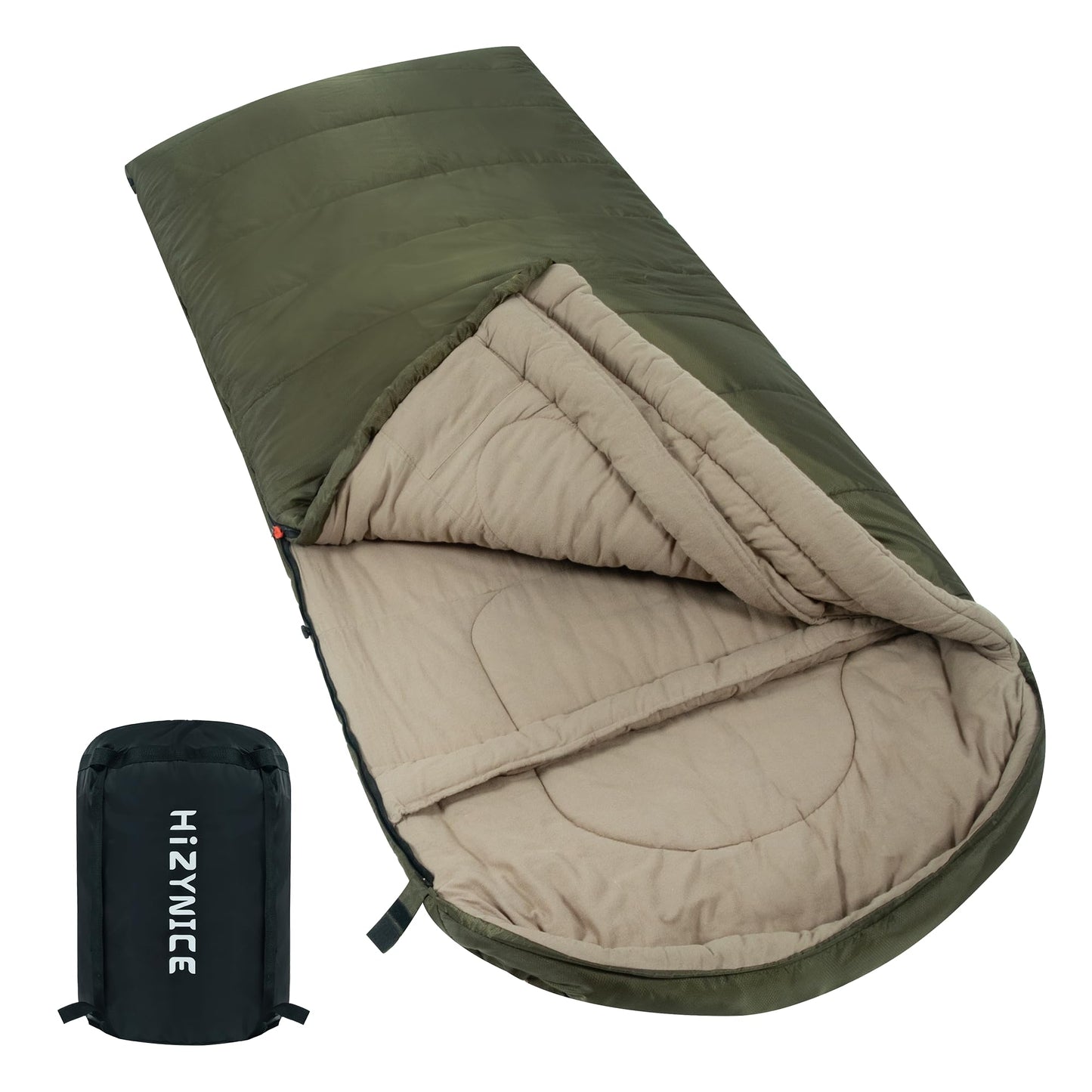 HiZYNICE 0 Degree Sleeping Bags for Adults Winter Camping Cold Weather XXL Wide Long.Green Right Zip.Compression Sack Included
