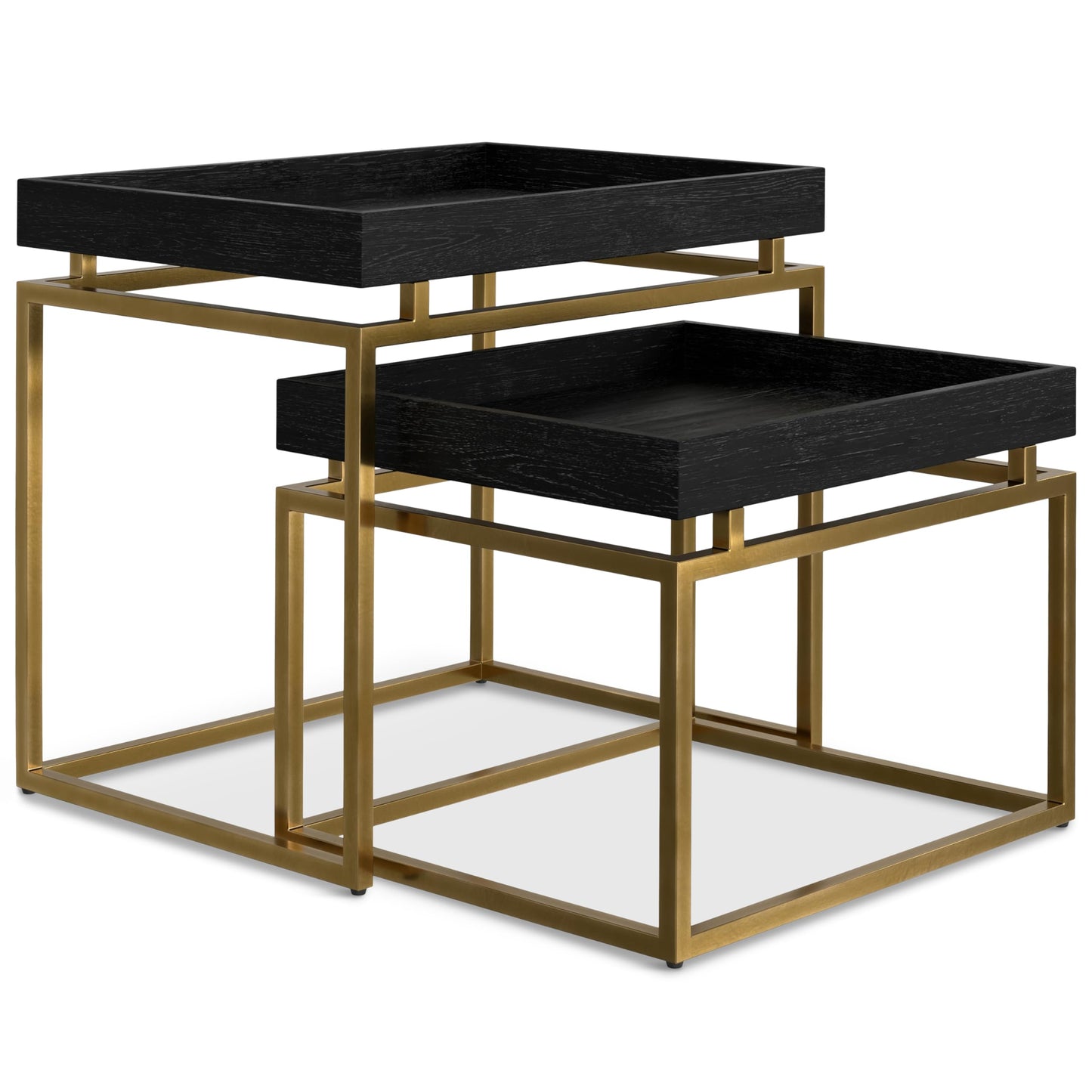 SIMPLIHOME Macy SOLID MANGO WOOD and Metal 20 inch Wide Rectangle Contemporary 2 Pc Nesting Table in Black, Gold, Fully Assembled for the Living Room and Bedroom