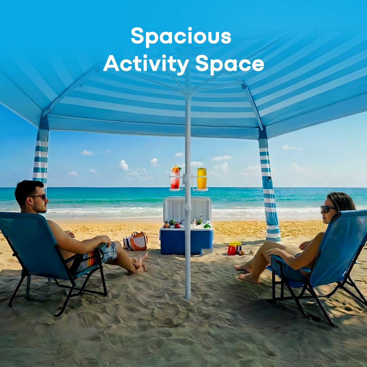 Gorich Beach Cabana with UPF50+ UV Protection, 8x8 FT/10x10 FT Beach Canopy Tent with Side Wall, Easy Setup, Windproof Portable Sun Shelter Shade for Family
