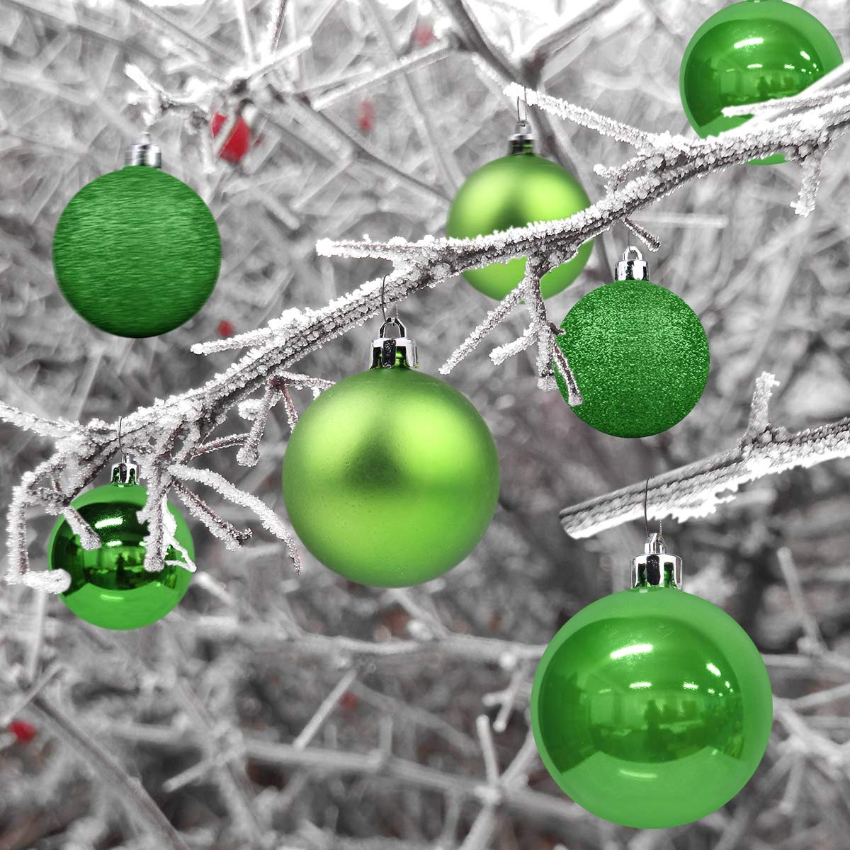 Emerald Green 2.5" Christmas Balls Christmas Tree Decoration Ornaments Shatterproof Hanging Balls for Birthday St. Patrick's Day Easter Mardi Gras Holiday Wedding Decorations Set of 24pcs