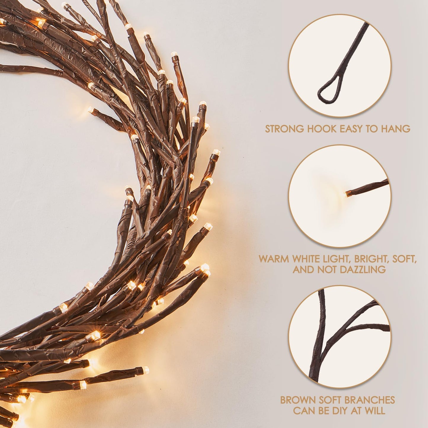 Bexdir Enchanted Willow Vine Lights 9.3ft 160LED, Vines for Home Decor Lighted Tree for Walls in 8 Modes & Timer, Branches Lights for Halloween Christmas Holiday Decor Indoor with Timer