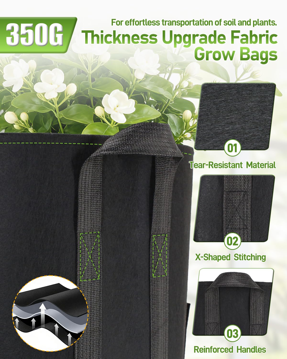 joyhalo 15 Gallon Potato Grow Bags, 4 Pack Planter Pot with Handles, Nonwoven Fabric Pots with Harvest Window & Visible Window, Heavy-Duty Planting Bags for Vegetable & Fruit, 5-Color Plant Labels