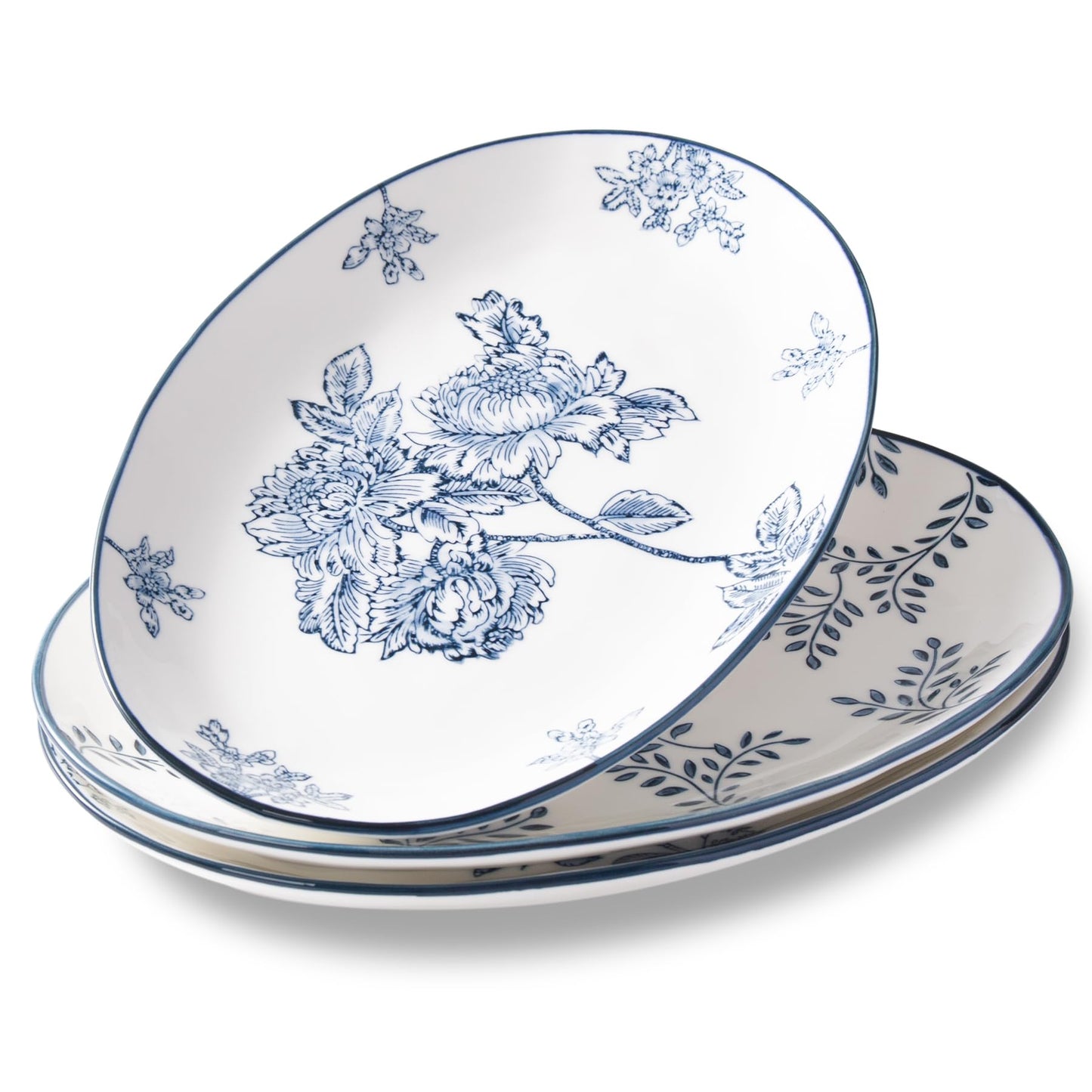 Magclay Ceramic Serving Platters, 12 Inch Large Serving Trays, Oval Plates for Dessert Appetizers Meat/Entertaining/Party, Blue and White, Set of 3