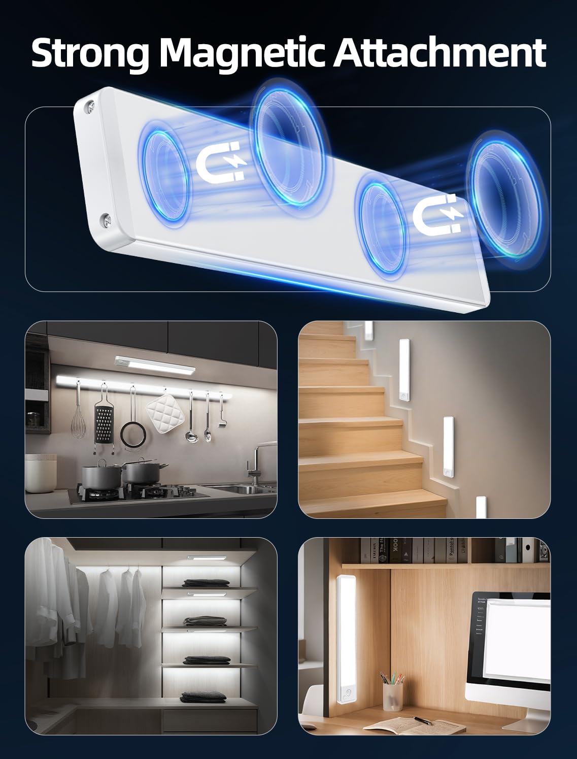 Under Cabinet Motion Sensor Lighting: Dimmable Rechargeable Lights Indoor - Battery Operated Lights - Undercabinet Wireless Closet Light Magnetic Led Light for Kitchen Home Bathroom Counter 5 Pack