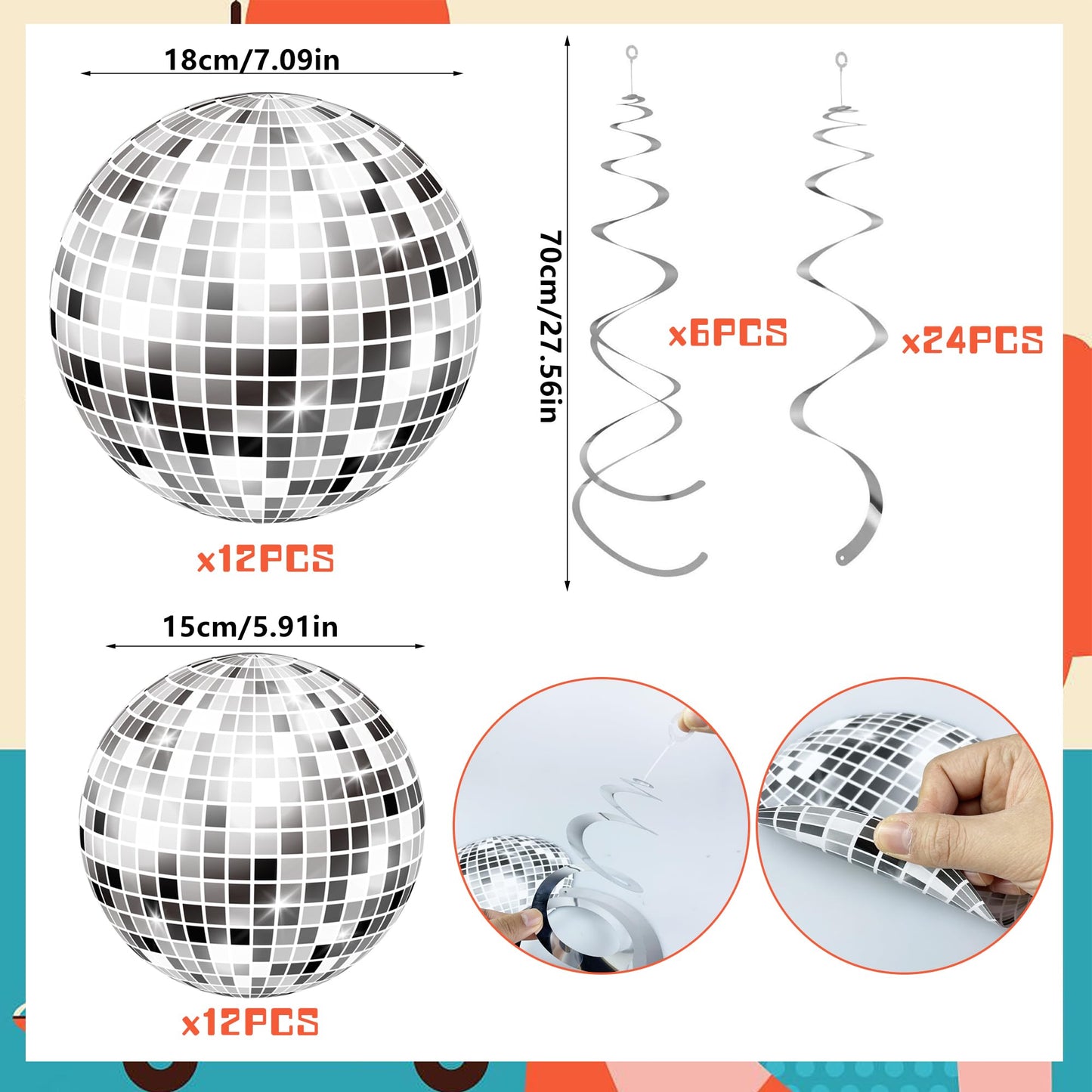 54 Pieces Disco Party Decorations Disco Ball Hanging Swirls 70s Party Hanging Swirls Ceiling Decor for Disco Fever Party 70s Hippie Birthday Party Favors Supplies