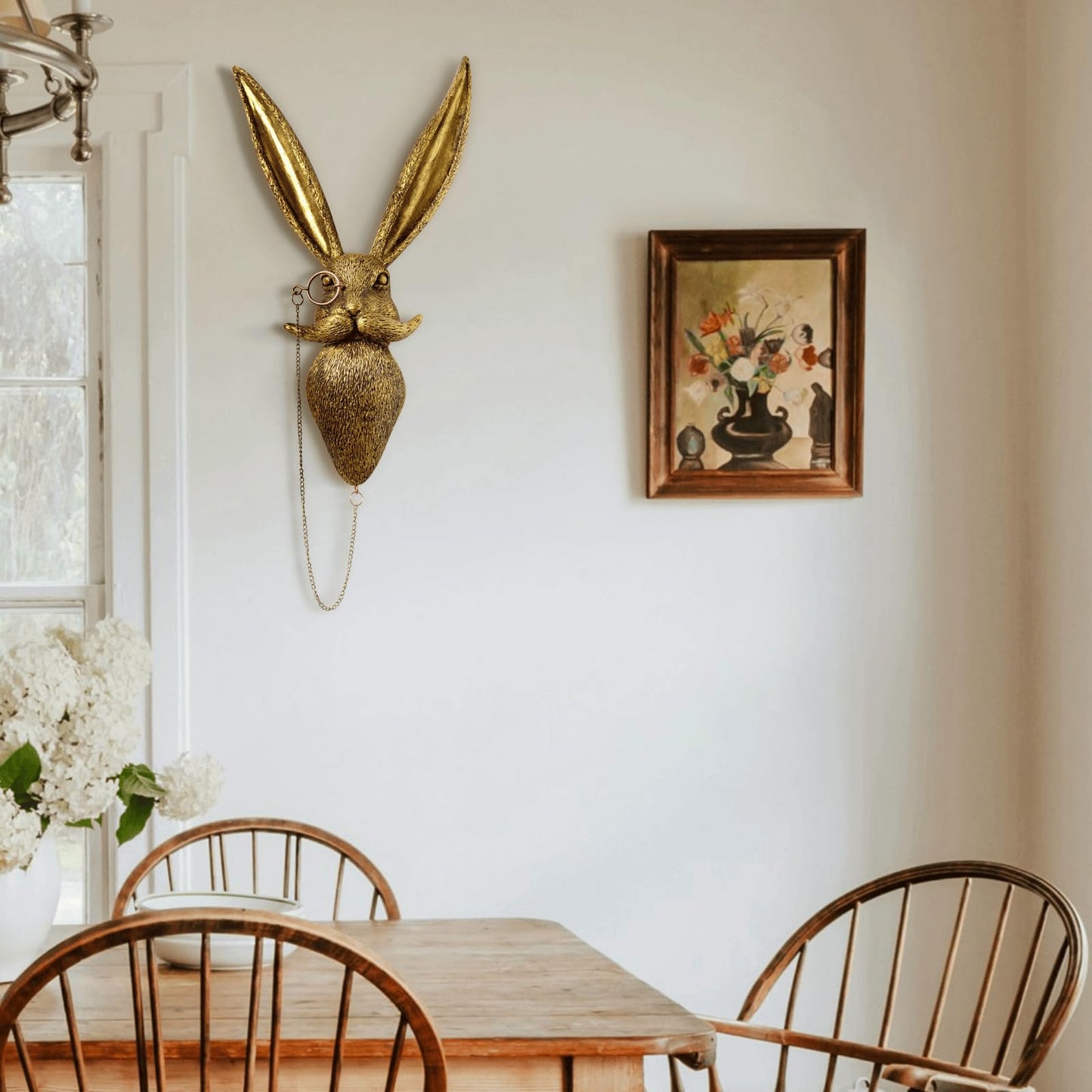 montresor Animal Head Wall Art Sculptures PU Foam Material (NOT RESIN) 16 inchs Gold Rabbit Wall Decor Art for Whimsigoth Home Wall Decor Lightweight Accent Wall Hanging Room Decor