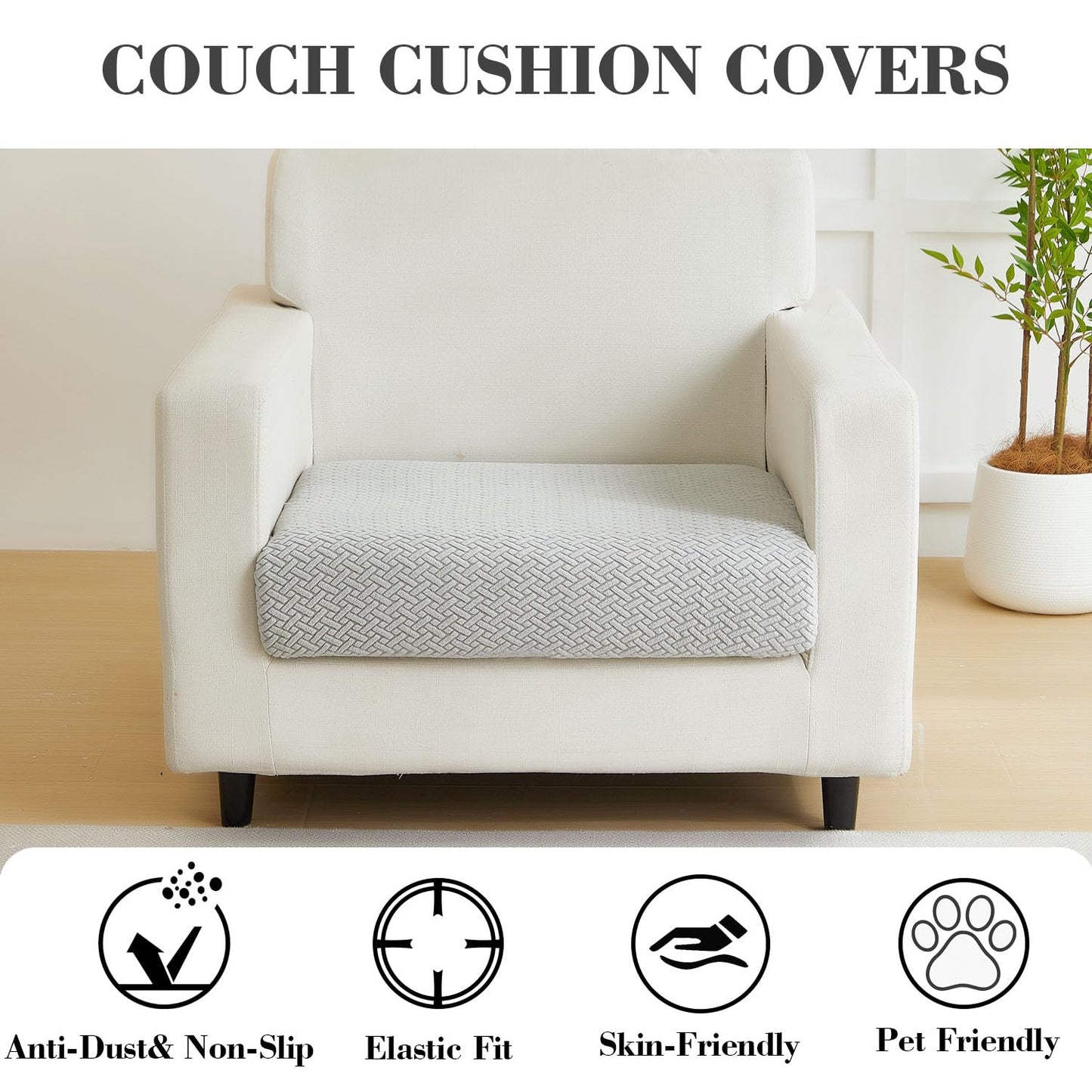 Disayu Sofa Covers Couch Covers for Sofa Pet Friendly Couch Cushion Covers Universal Sofa Covers Washable Stretch Slipcovers for Sectional Sofa (Texture Light Gray,Large Single Seat Cover)