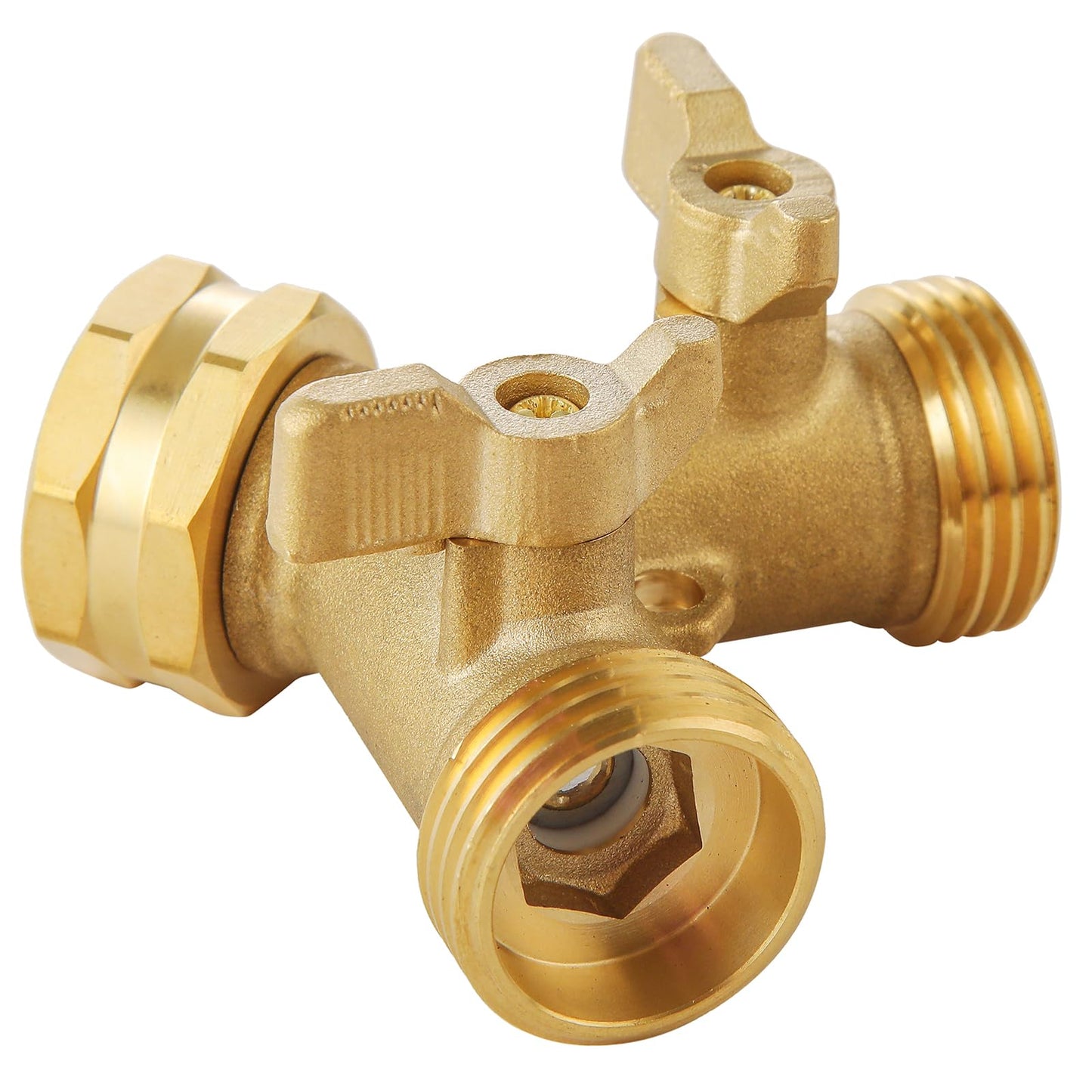 Garden Hose Splitter 2 Way Heavy Duty, Outdoor Faucet Splitter 2 Way, Solid Brass Spigot Splitter Hose Y Splitter with Shutoff Valve
