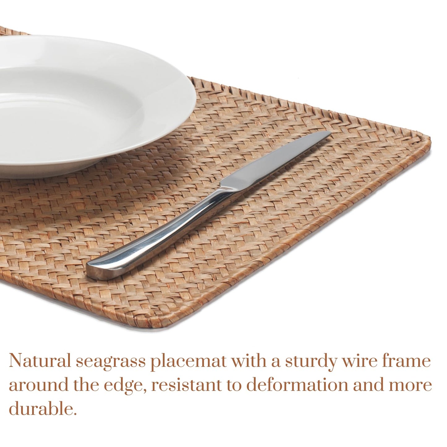 6 Pack Rectangular Woven Placemats, Rattan Wicker Table Mats, 17" x 12", Natural Seagrass Place Mats for Dining Table