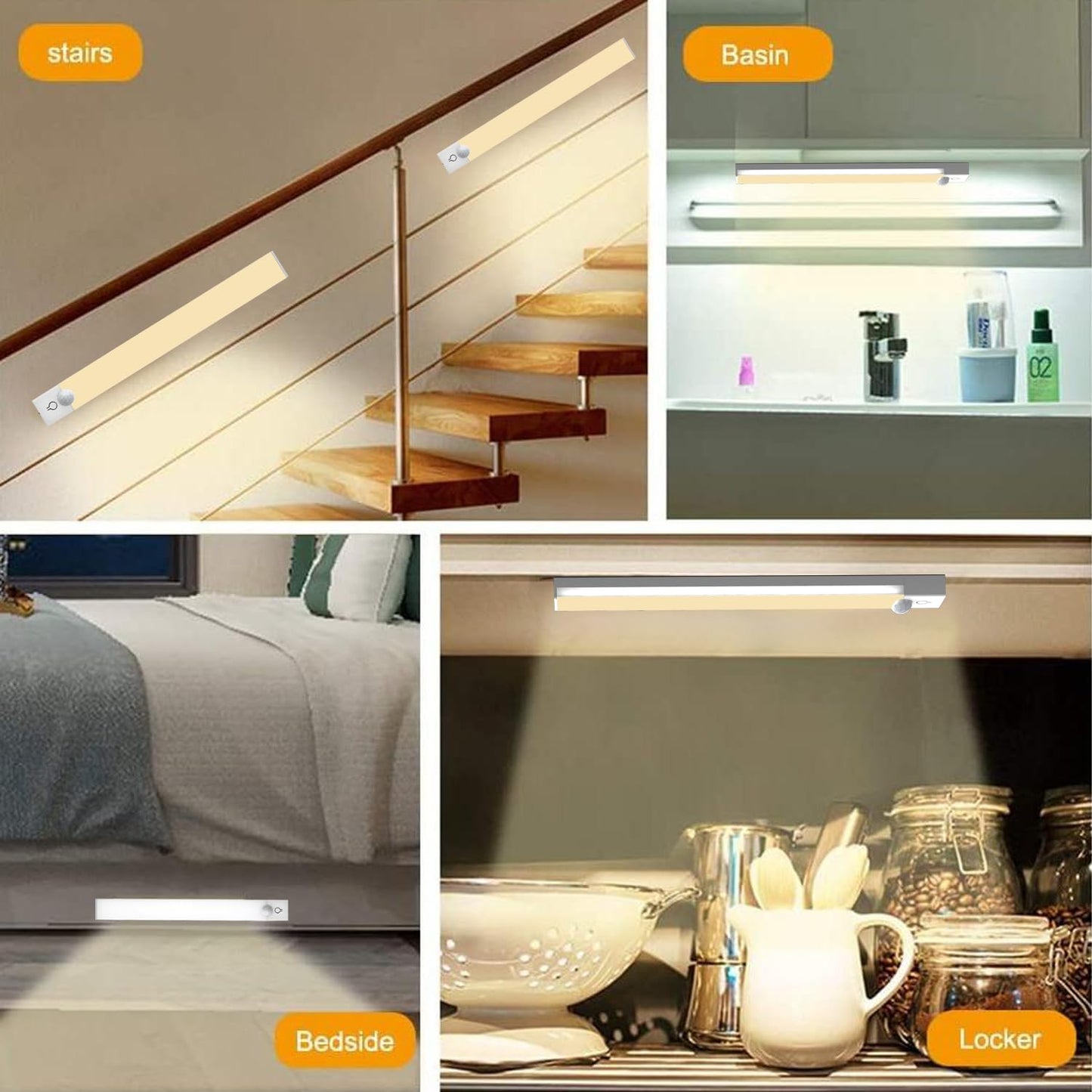 Rihvy 6-Pack 8-Inch Under Cabinet Lighting with Charging Station Rechargeable Motion Sensor Light Indoor 3 Color Dimmable Closet Light USB LED Magnetic Wireless Under Counter Lights for Kitchen Stair