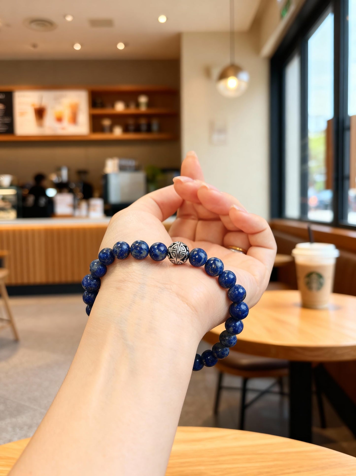 MetJakt Healing Crystals Beaded Bracelets for Womens Natural Gemstone 8mm Beads Stretch Bracelets with 925 Sterling Silver Double Happiness Pendant (Lapis Lazuli)