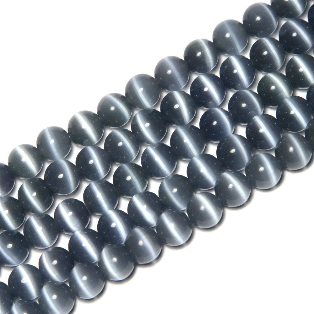 HAAMIIQII 45pcs 8mm Gray Cat Eye Beads Round Loose Gemstone Beads for Jewelry Making Strand 15 Inch