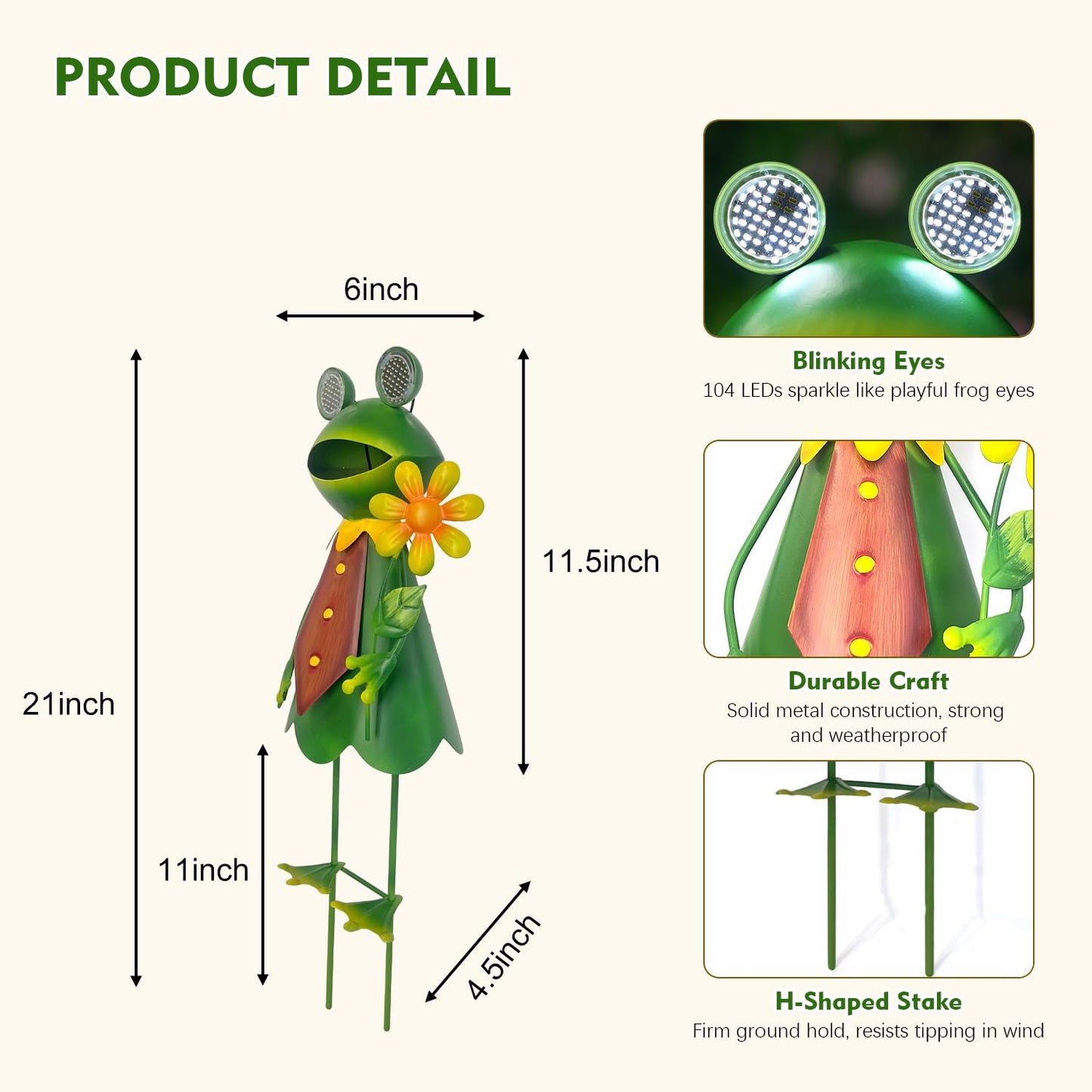 HONGLAND Solar Frog Garden Statue with Blinking LED Eyes, 21“ Metal Frog Yard Decorations Outdoor for Patio Backyard Garden Decor, Unique Birthday Housewarming Gifts for Women Mom Grandma
