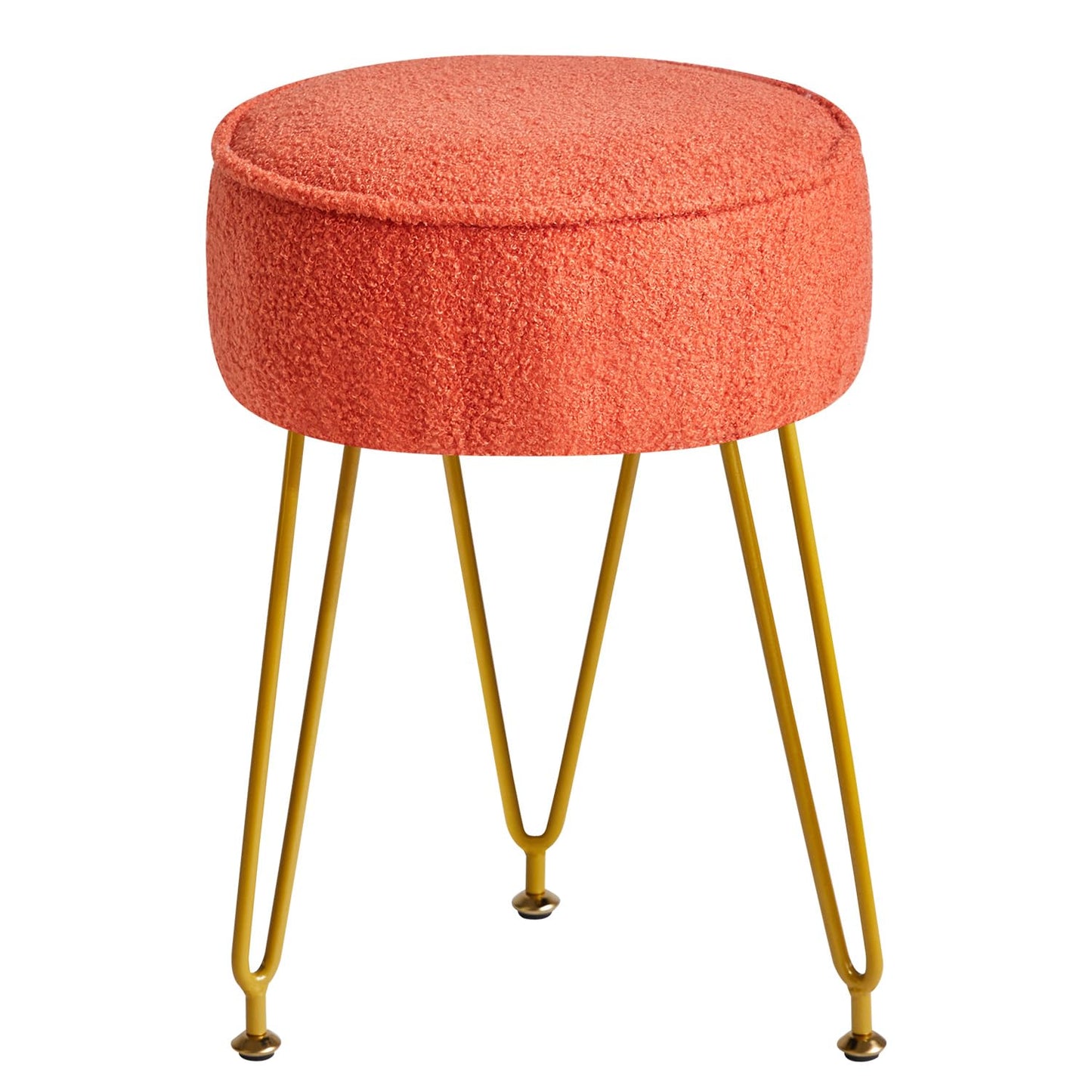 IBUYKE Teddy Velvet Round Footrest Stool Ottoman, Makeup Vanity Stool Side Table, Velvet Dressing Table Seat, Pouf Couch Stool, for Living Room Bedroom, Orange WBD009J