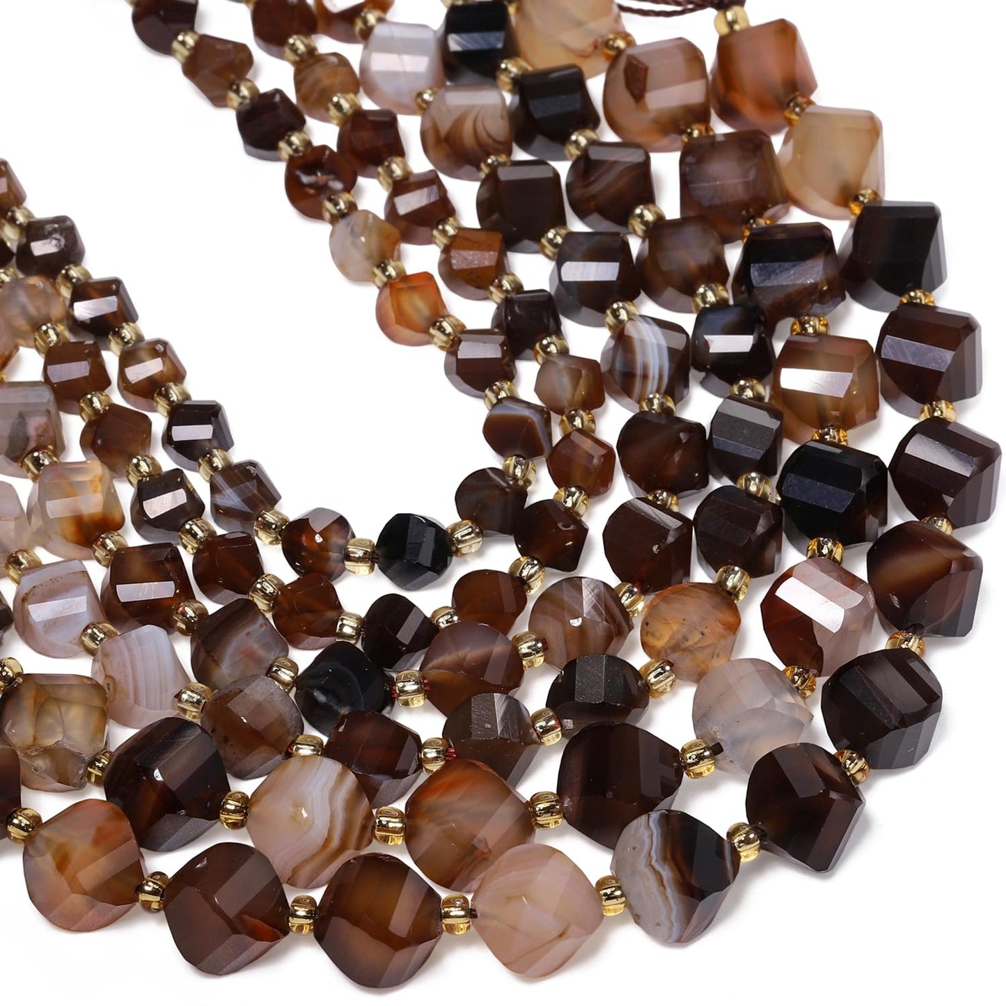 Yochus 42pcs Natural Brown Striped Agate Stone Beads for Bracelet，2strands 6mm Facted Twist Loose Gemstone Beads for Jewelry Making DIY Craft Necklace Earring