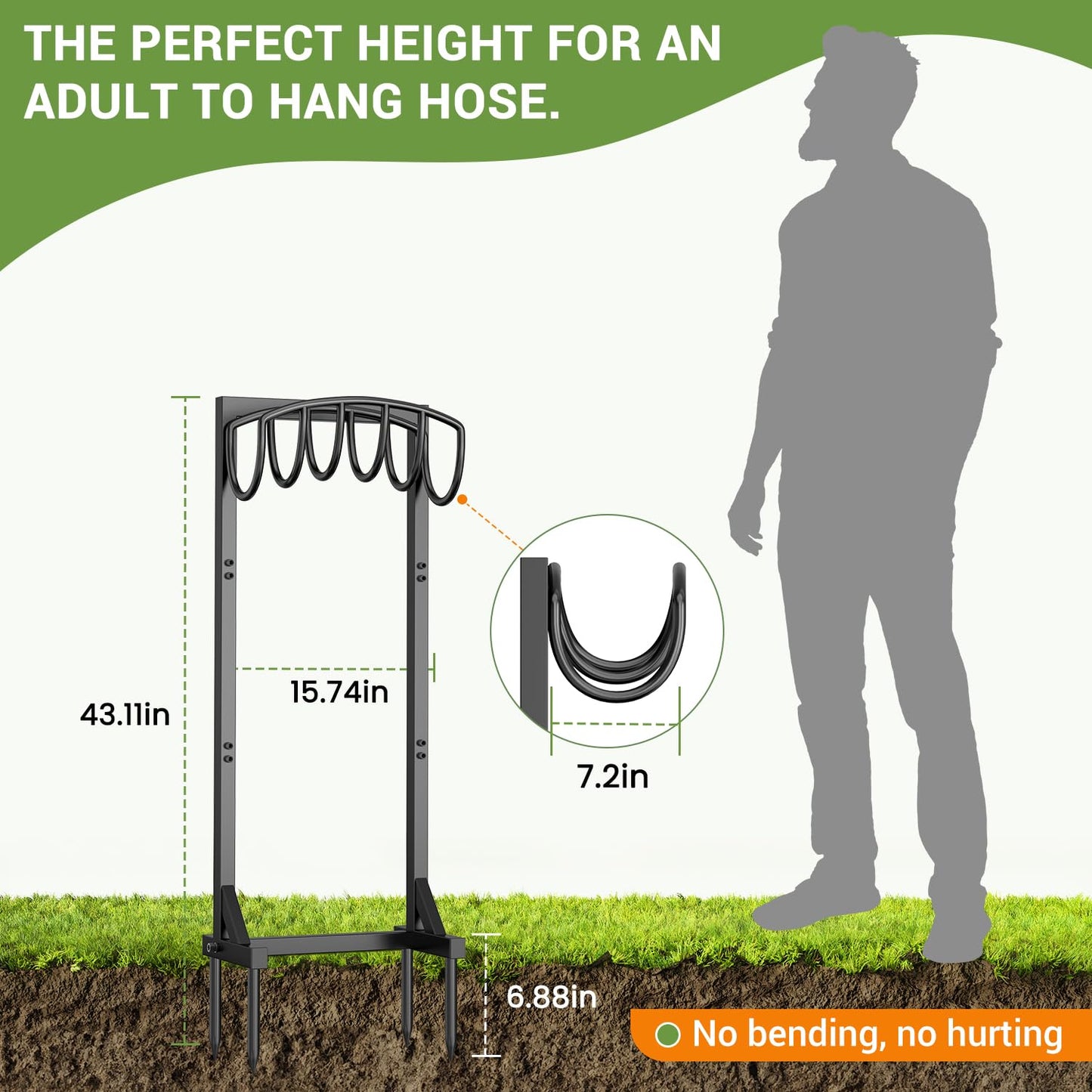 Pattiumo Garden Hose Holder Stand, Heavy Duty Freestanding Metal Hose Holder with 4 Spikes, Hose Reel Alternative Holds up to 150 ft for Yard Lawn Garden Patio