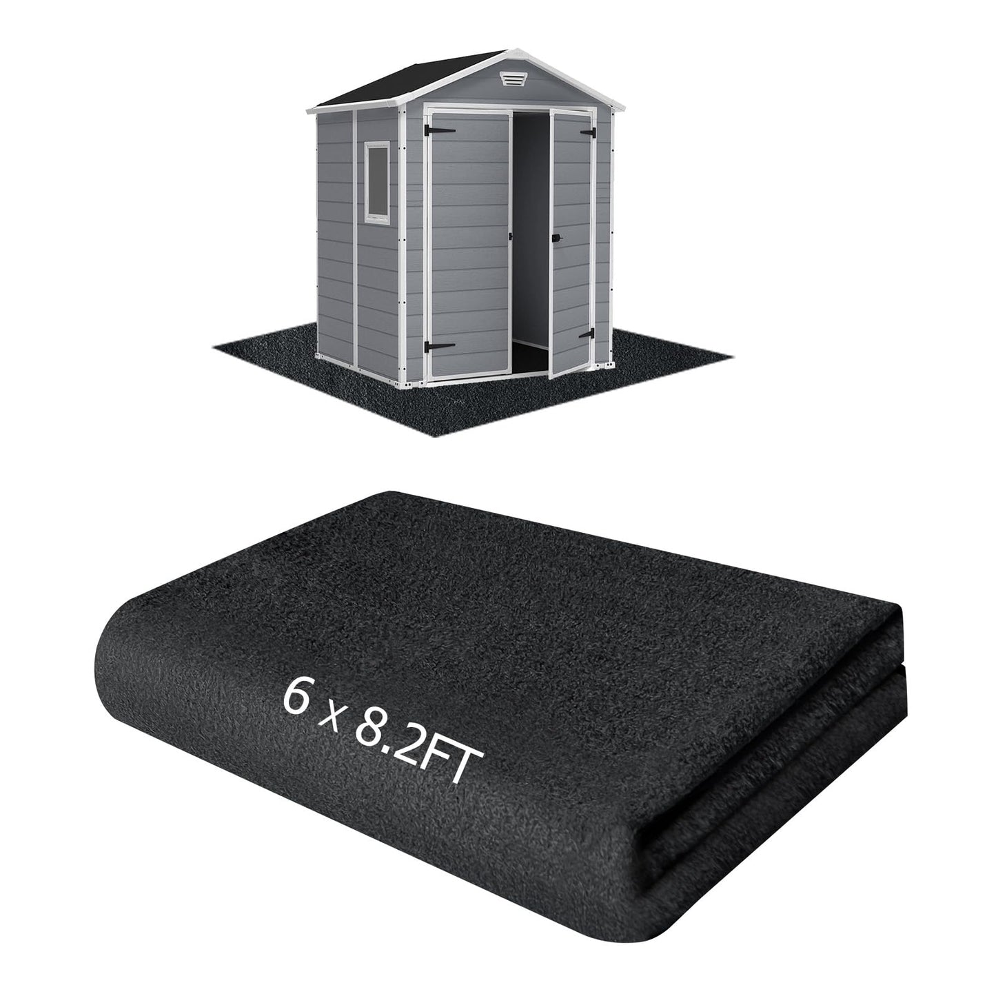 RUNZEG Outdoor Storage Shed Floor Mat, 6 * 8.2FT Waterproof Washable Garden Flooring Pad with Non Slip Backing, Soft Furniture Patio Covering Carport dust Oil Mat-Tool Shed, Storage Shed Not Included