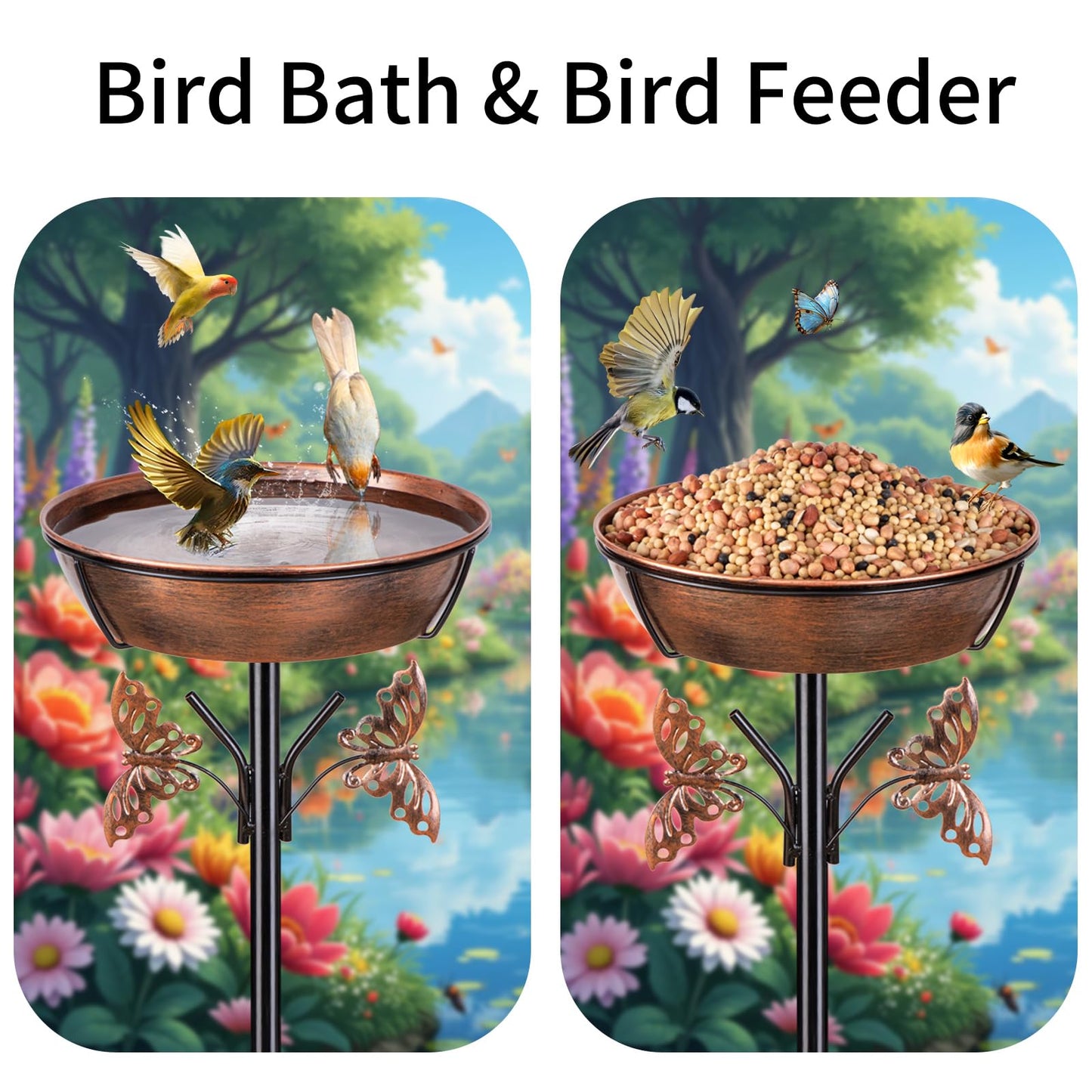 HoLarXuQ 40In Metal Bird Bath for Outdoors,Removable 3" Deep 13" Dia Bowl Heavy-Duty Base,Standing Birdbath Feeder Rust-Proof Birdbaths for Garden Yard Patio Lawn Decor