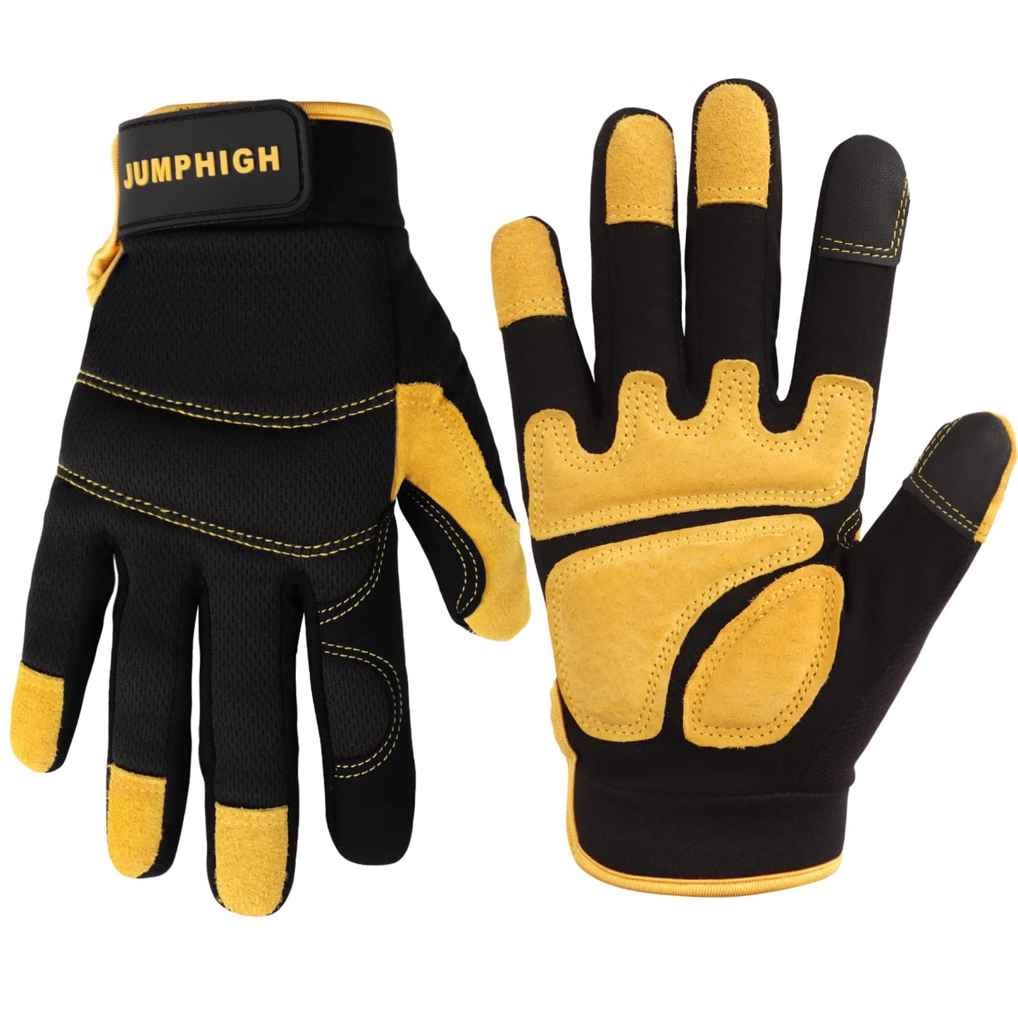 JUMPHIGH Safety Work Gloves, Men's Utility Mechanic Working Gloves for All Purpose, Touchscreen Compatible, Flexible Breathable Fit, Knuckles & Palm (M)