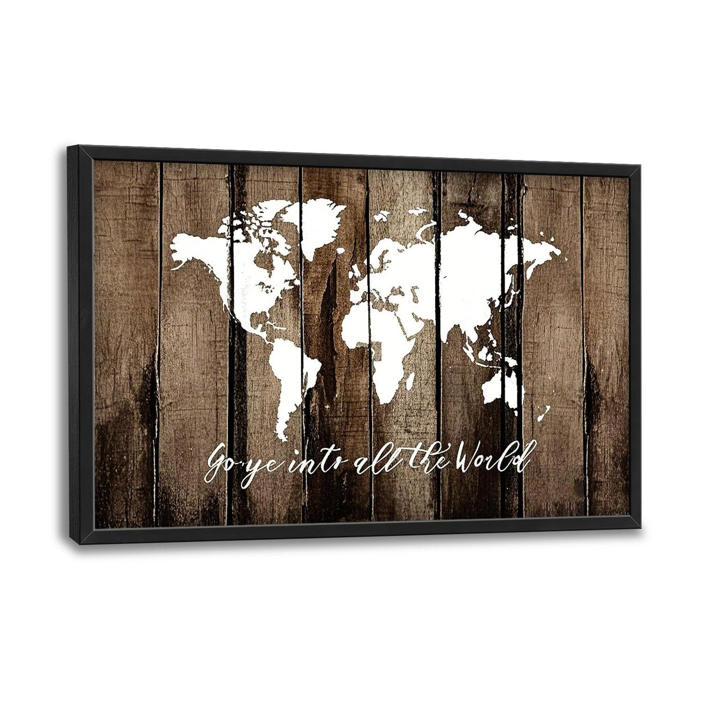 Flintis Large World Map Wall Art Go Ye Into All The World Pictures Wall Decor Abstract Canvas Painting Print Artwork Decoration Framed for Living Room Bathroom Master Bedroom Office 36L x 24W