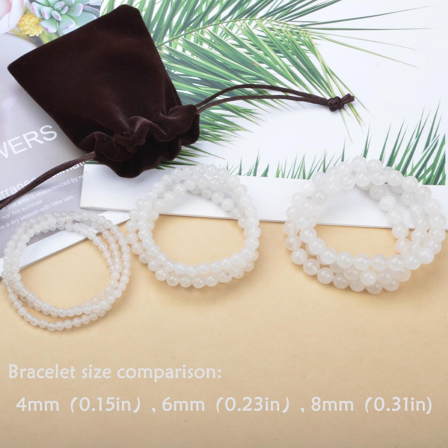 CHCCOYE 6mm Natural Healing Gemstone Bracelet Handmade Yoga Stretch Elastic Bracelet Stress Relief Crystal Jewelry for Men and Women (6mm, White jade)