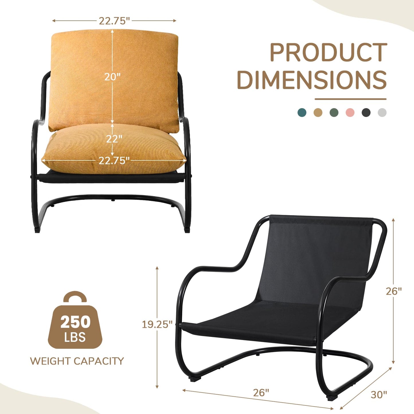 Peace nest Modern Accent Chair,Comfy Living Room Suspended Chair with Mental Frame,Bedroom Armchair with Soft Upholstered Cushion for Balcony Lounge Reading Meeting Room,Yellow