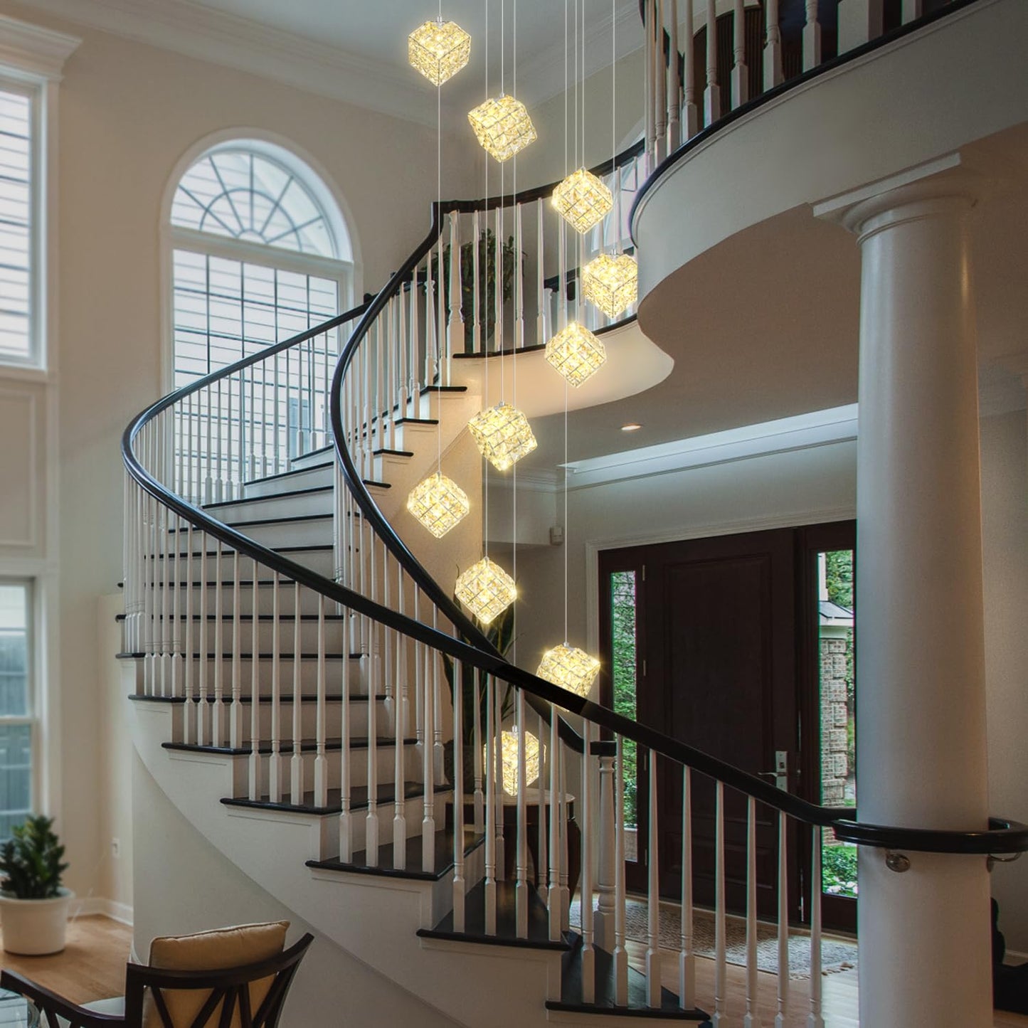Shial Lighting 10-Lights Foyer Chandelier Modern Crystal Chandeliers Large Chandelier for High Ceilings,Crystal Pendant Light for Living Room Stairwell Dining Room Entryway