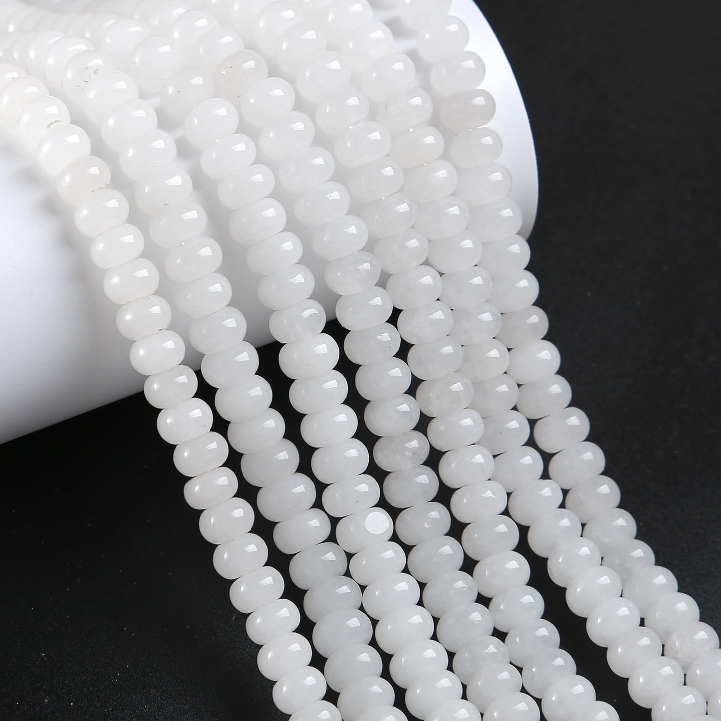 76pcs 5x8mm Natural White Jade Stone Rondelle Spacer Loose Beads Abacus Disk Stone Round Loose Gemstone Beads for Jewelry Making DIY Bracelet Necklace