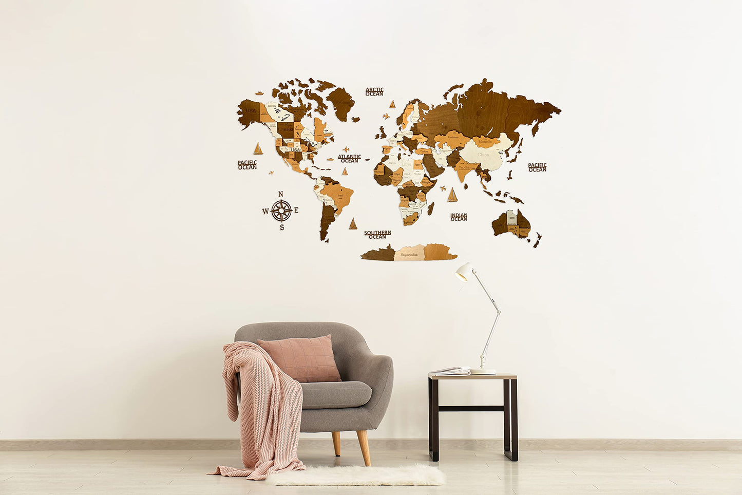 Woodvio 3D Wooden World Map, Decorative Wall Art for Home and Office Décor - size Medium (47" x 24.5")