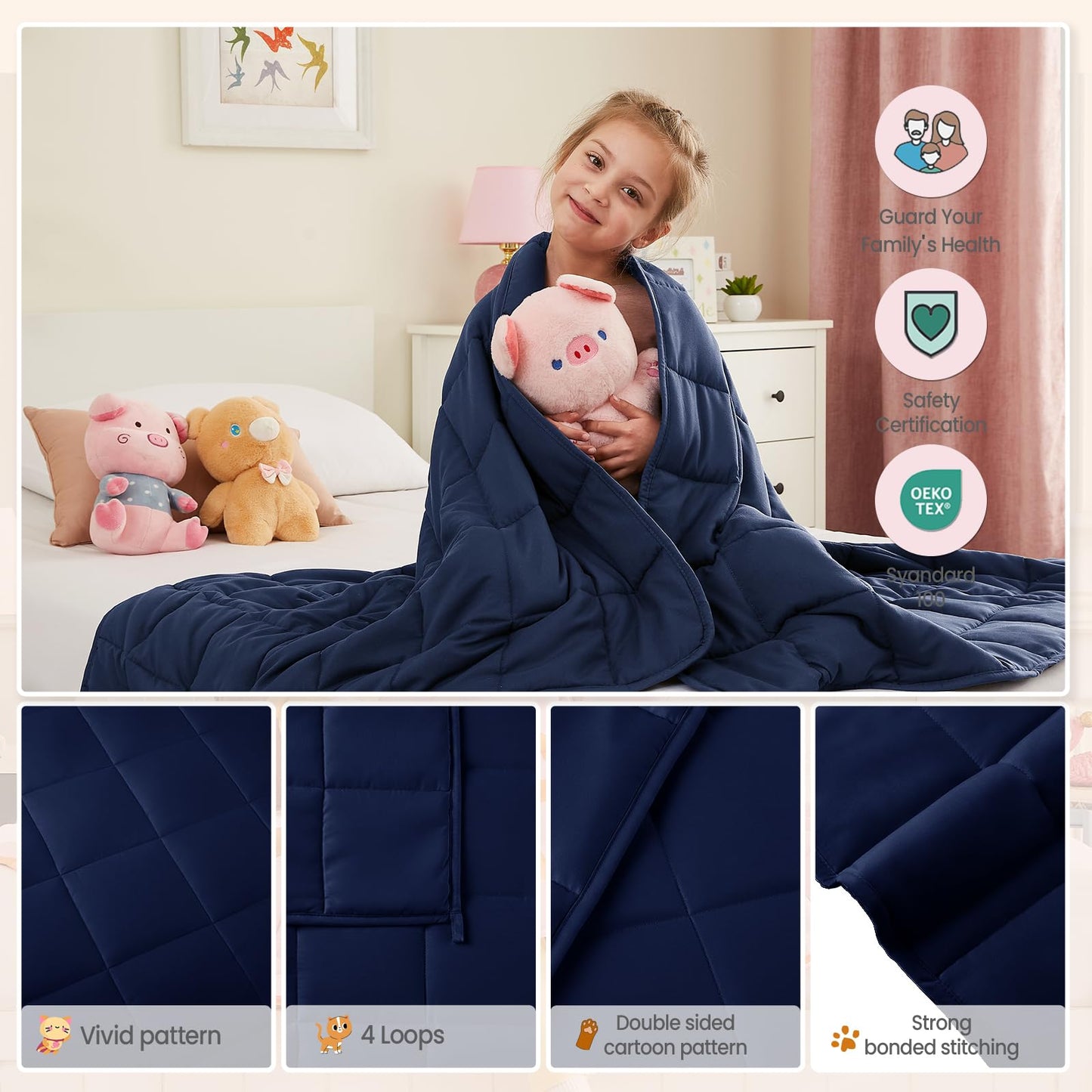 HOSUKKO Weighted Blanket - 5 lbs Navy Blue Heavy Blanket - Small Size Breathable Lap Blanket(36"x48", 5 lbs)