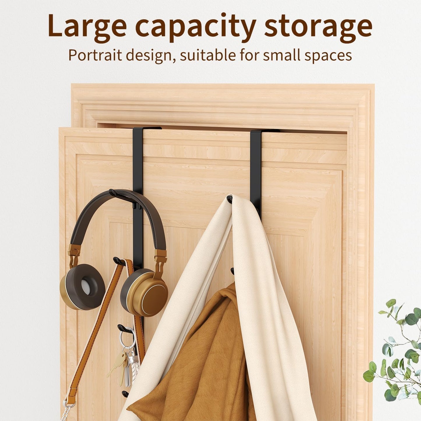niffgaff Heavy Duty Over The Door Hooks, Space-Saving Vertical Door Hanger for Towels, Coats, and Accessories – 2 PCS, Matte Black