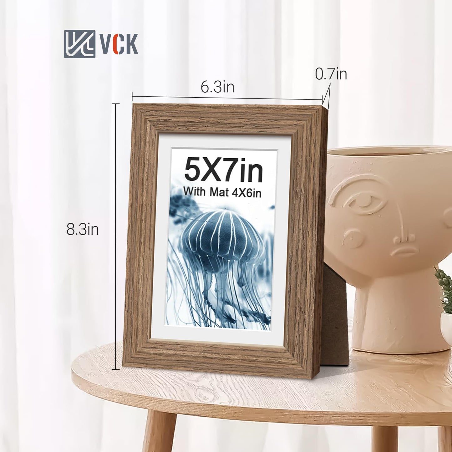 VCK 5x7 Picture Frame 2 Pack - Walnut, High-End Wood Poster Frames with Tempered Glass, Display 4x6 Photo with Mat or 5x7 without Mat, Art Gallery-Quality, Wall Hanging/Tabletop, Walnut