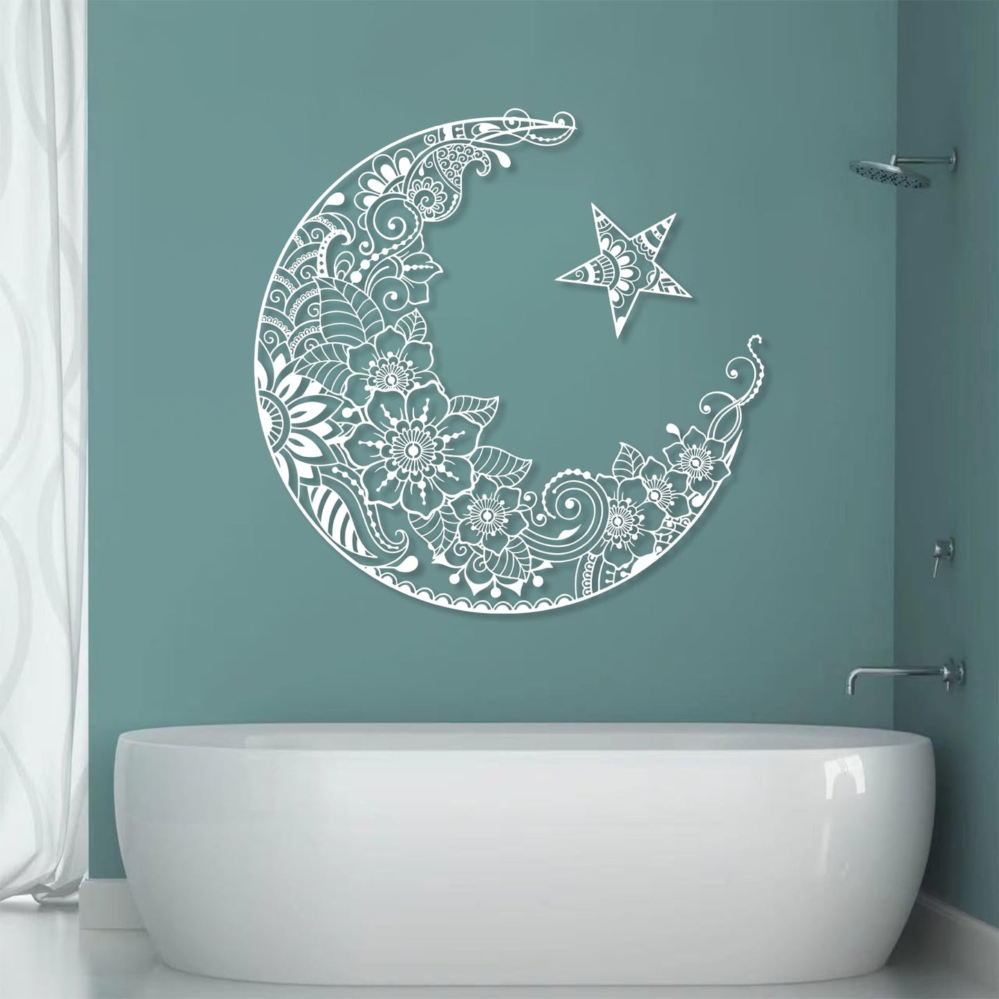 Mandala Moon Metal Wall Art, and Stars Decor, Lotus Flowers, Modern Home, Boho for Bedroom