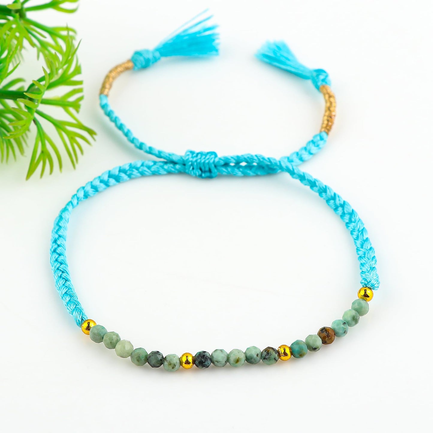 GEMSYMPHONY Tibetan Turquoise Gemstone Beads Braided Bracelet – 3.5mm Natural Stone Beads, Handmade Adjustable Braided Rope Bracelet, Healing Crystal Jewelry for Men & Women, Unisex Boho Gift