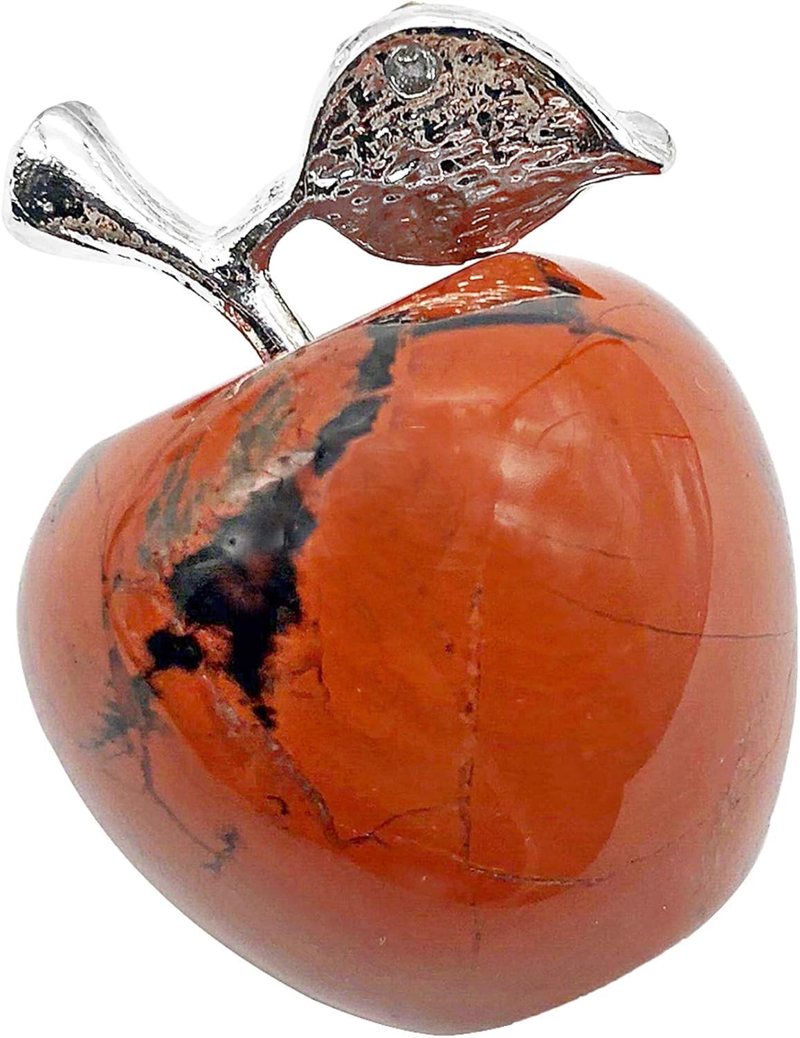 Casaper Red Jasper Apple Figurine Pocket Stone Fruit Sculpture Healing Crystal Statue Home Decoration 1.3" Tall