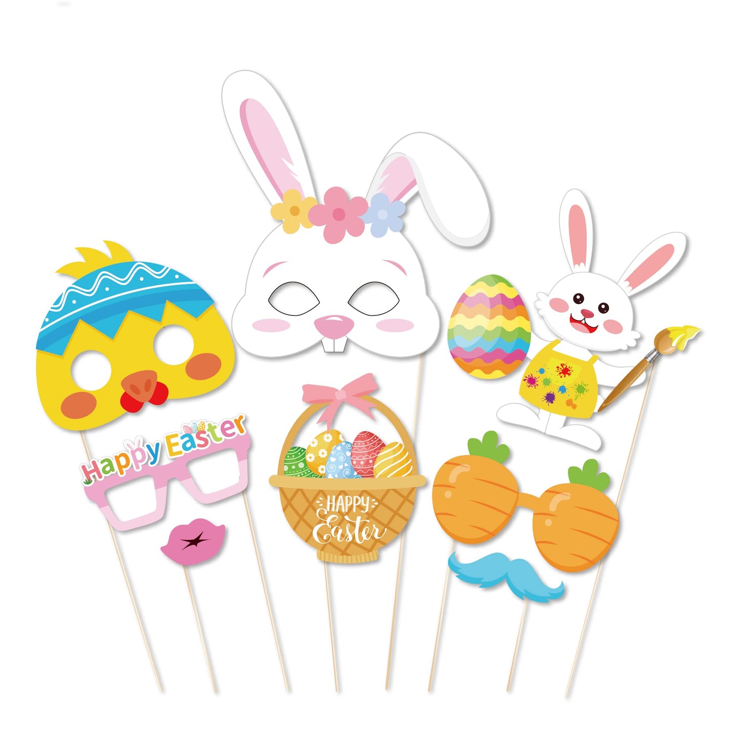 25 Pcs Happy Easter Photo Booth Props for Happy Easter Party Decoration Supplies, Easters Theme Selfie Props Photography Backdrop Decorations for Spring Easters Party Favors