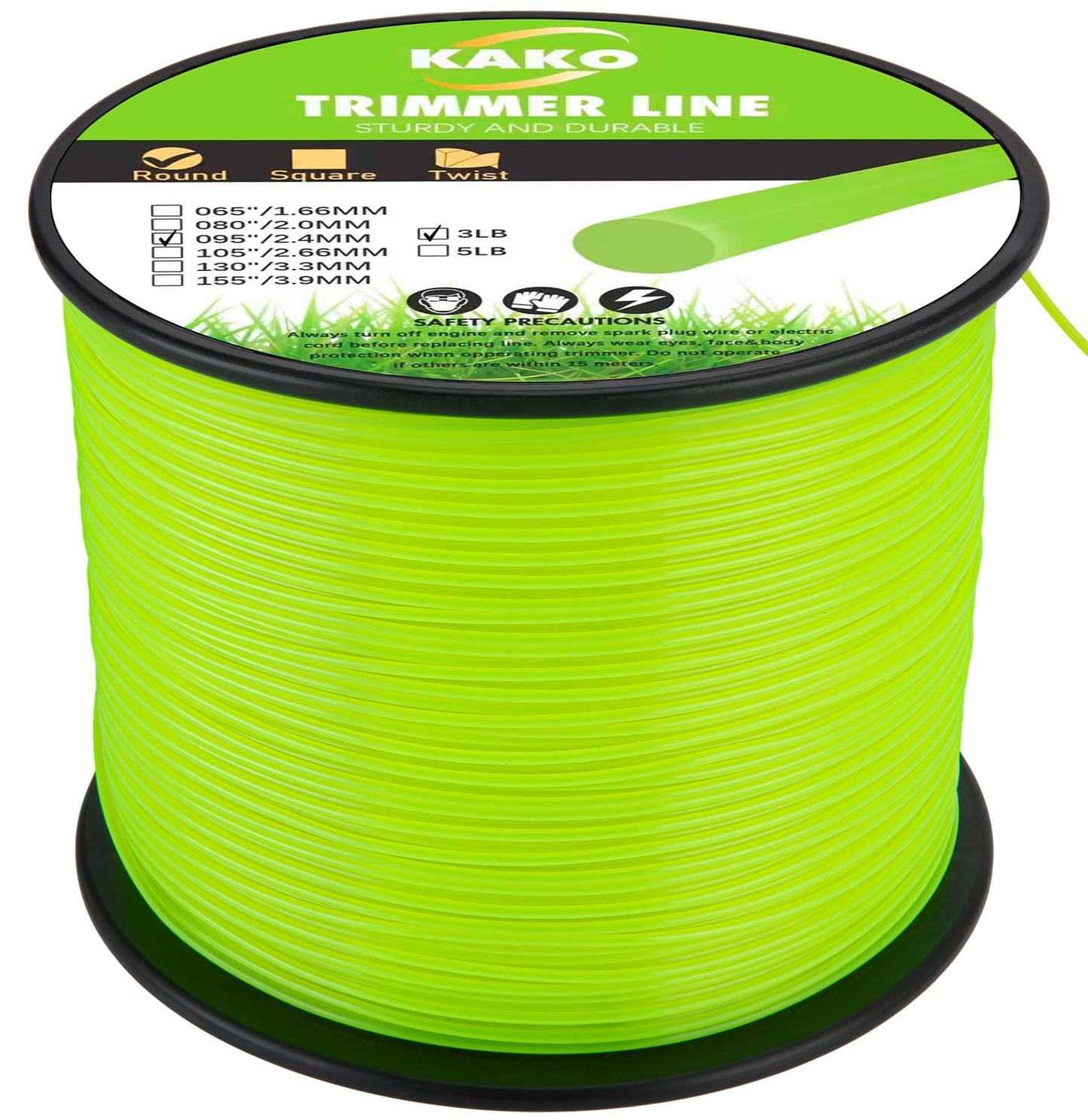 KAKO 095 Trimmer Line Heavy Duty, Weed Eater String .095, String Trimmer Line .095, Weed Eater Line .095, Trimmer String .095In-880Ft-3Lb Weedeater Line .095 Fits Most String Trimmers(Round)