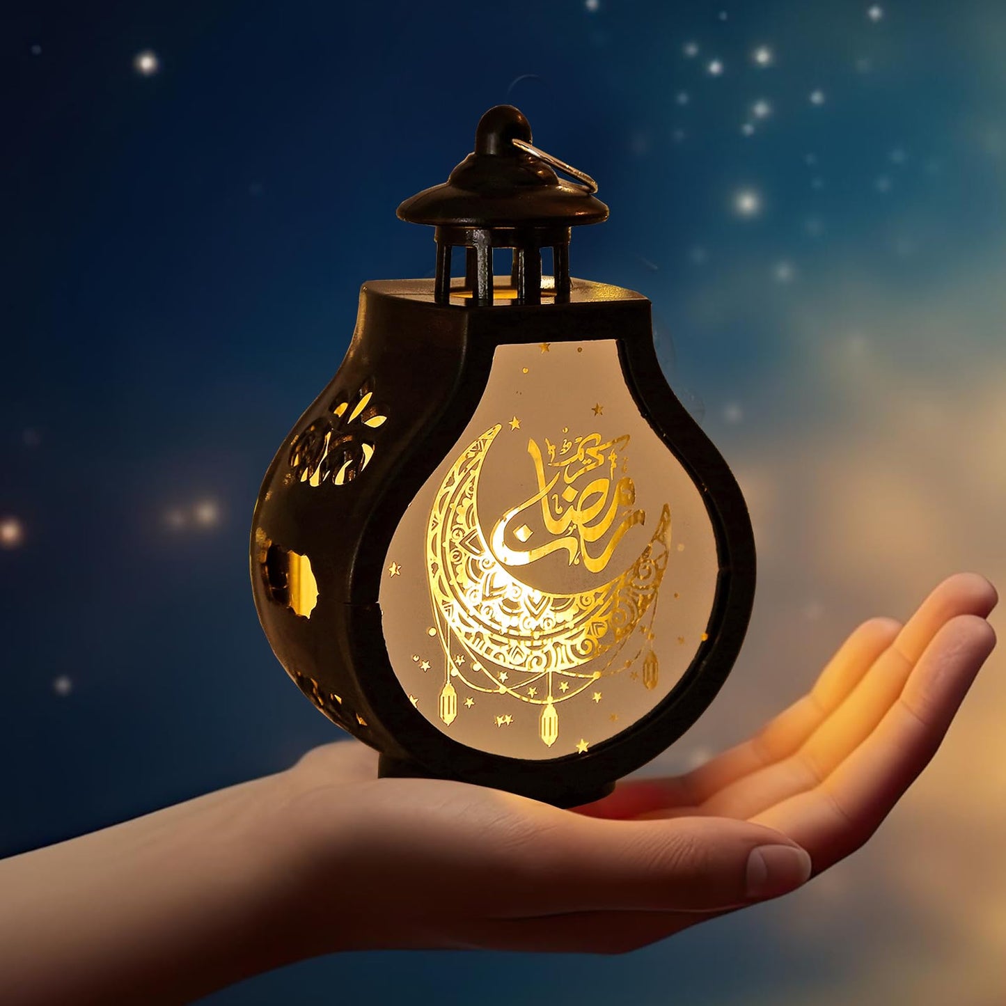ALIBBON 2 Pcs Ramadan Lantern Mini Black Candle Lantern Decorative Hanging Lantern Eid Mubarak Lantern Moon Star Lantern Ramadan Decorations for Home Indoor Outdoor Ramadan Table Decor