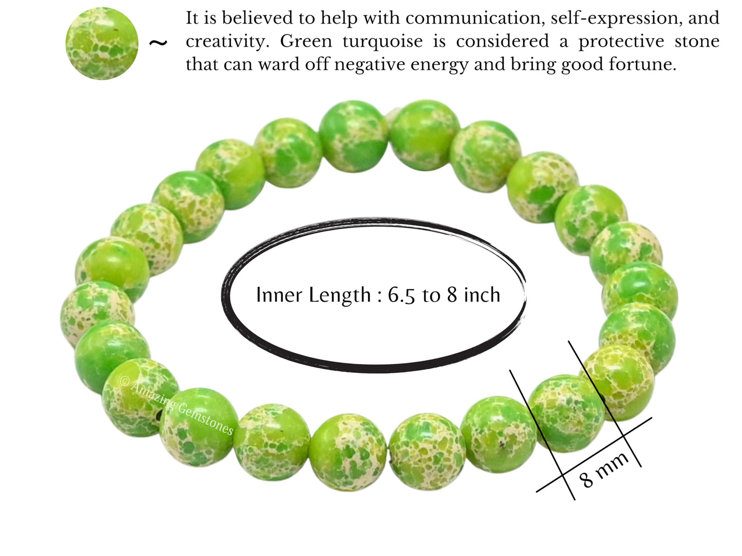 Amazing Gemstone Crystal Bracelet for Women Men's Gifts - Protection Healing Crystal Bracelet - 8mm Gemstone Beaded Stretchable Bracelet Pulseras Para Hombres Mujer Stocking Stuffers Mothers Day Gift (Green Turquoise)