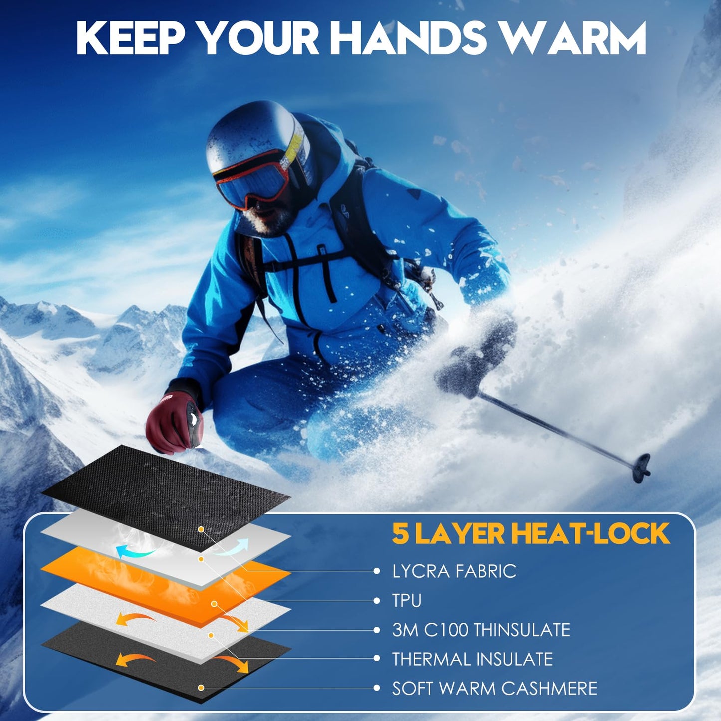 Bruvoalon Winter Gloves for Women & Men, 3M Thermal Insulation, Lycra Fabric, Touchscreen, Anti-Slip, Burgundy, L