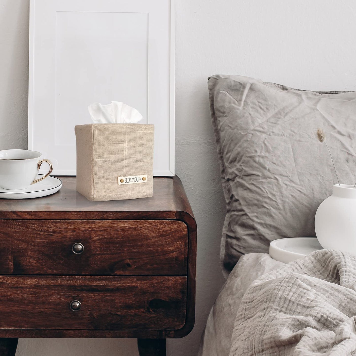 Stylish Tissue Box Cover - This Beige Linen Holder Instantly Covers Your Square Tissue Boxes - The Perfect Cube Cover for Your Bathroom and Home