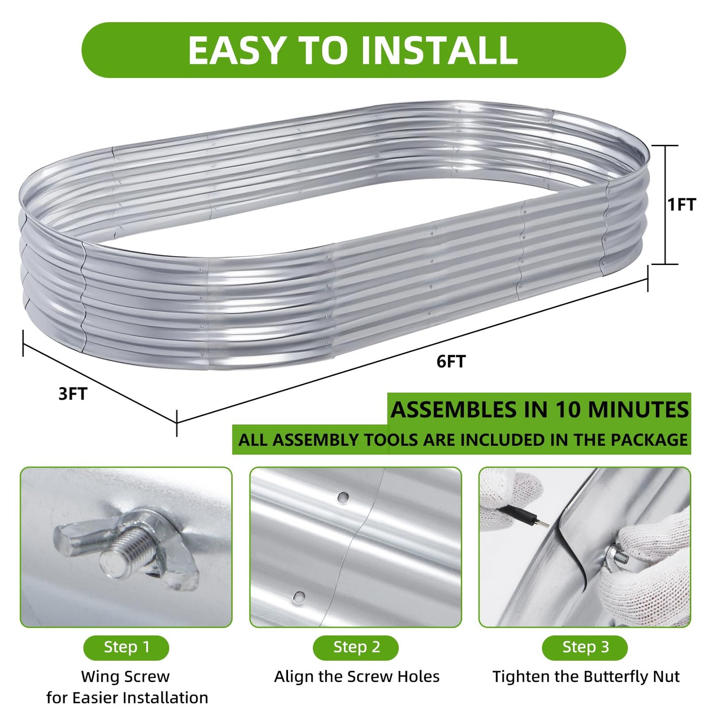 AmazStove Galvanized Raised Garden Bed Kit, 2-Pack 4x2x1 FT & 2-Pack 6x3x1 FT Planter Garden Boxes Outdoor, Oval Large Metal for Vegetables Fruits, Flowers Planter Boxes, Easy Assembly Garden Bed Kit