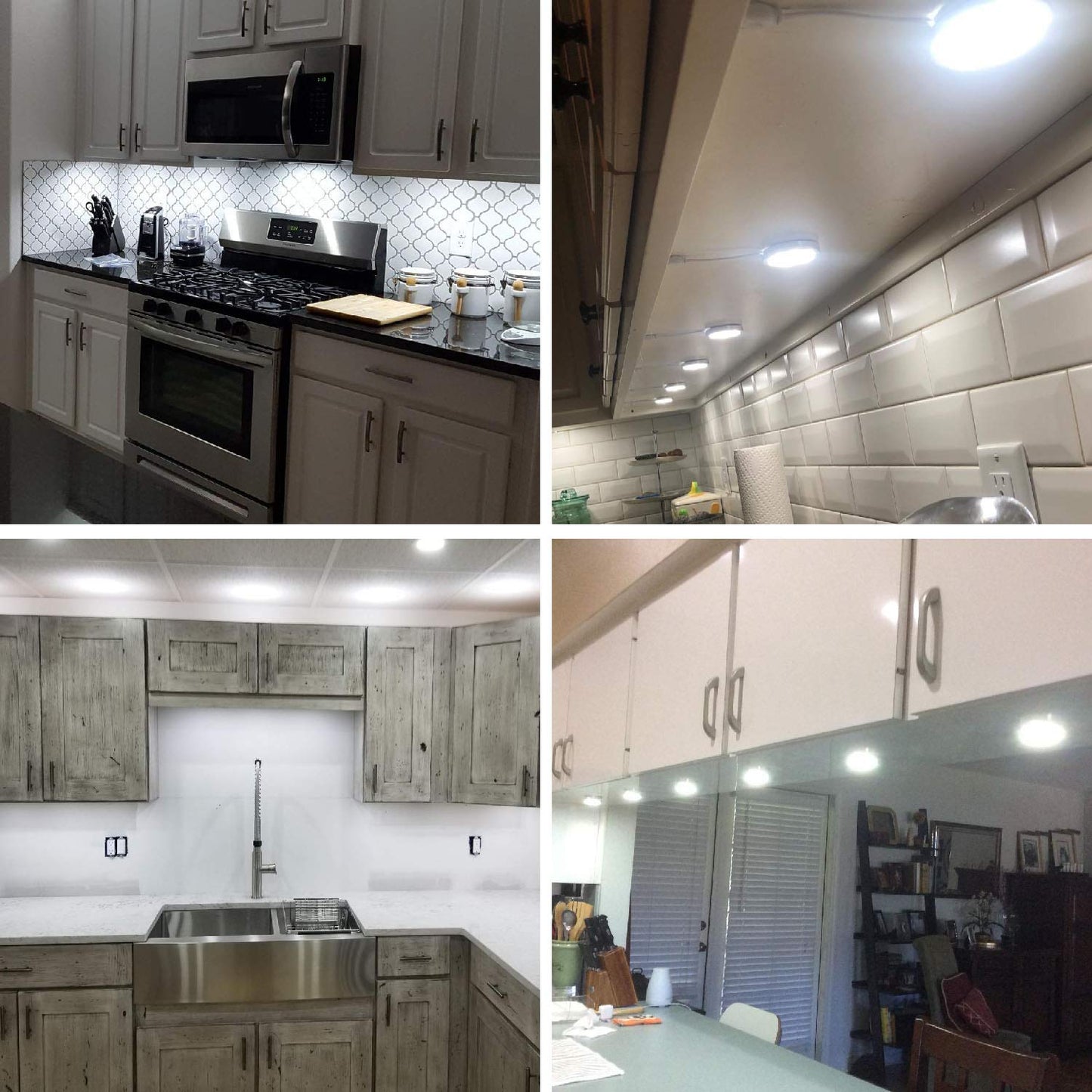 AIBOO 12V LED Under Cabinet Lighting Kit 3 Packs Slim Aluminum Puck Lights with 2-Way Switch All Accessories Included for Counter Closet Lighting 6W (Daylight White)