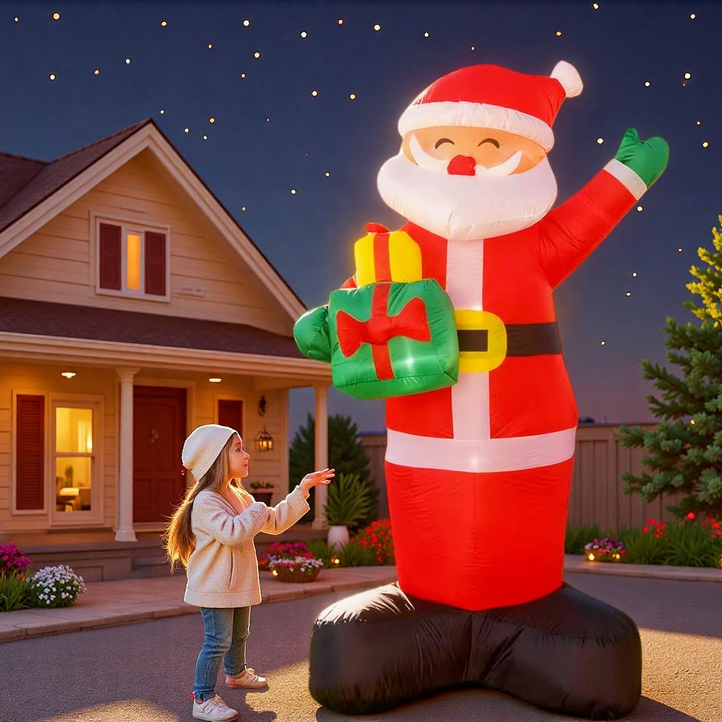 8FT Inflatable Santa Claus, Christmas Outdoor Decoration with Built-in LED Lights & Gift Bundle, Blow Up Holiday Yard Decor for Lawn, Garden, Porch