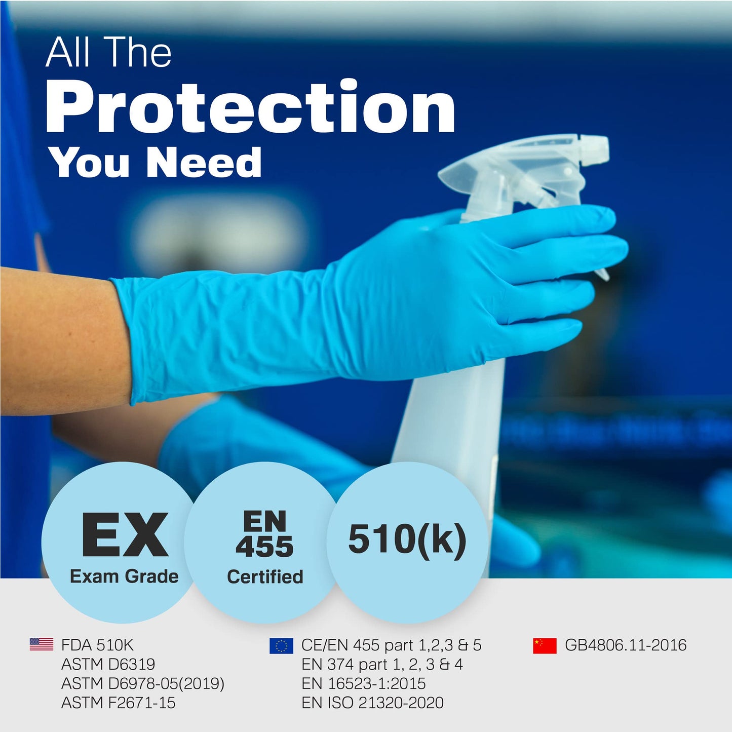 Raxwell Nitrile Gloves - Chemical Resistant Dishwashing Gloves - Textured Grip Waterproof Work Gloves - Heavy Duty Extended Cuff Protection - Large, Blue, 50 Count, 8.5 Mil