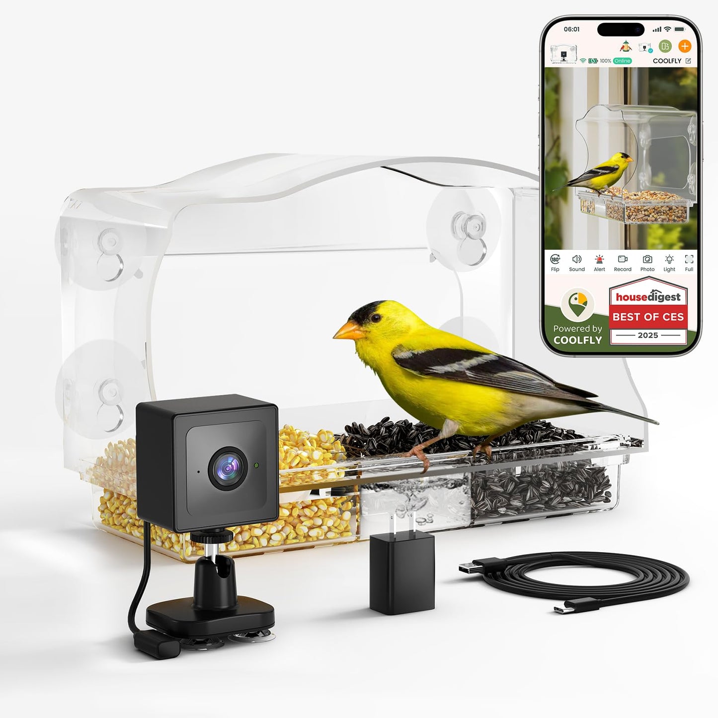 Freeseason Waterproof Smart Bird Feeder Camera with AI ID, 2K HD Glare-Free Video. All-Weather Outdoor Window Mount. Unique Gifts for Elderly Parents, Kids, Birding Lovers & Gardeners