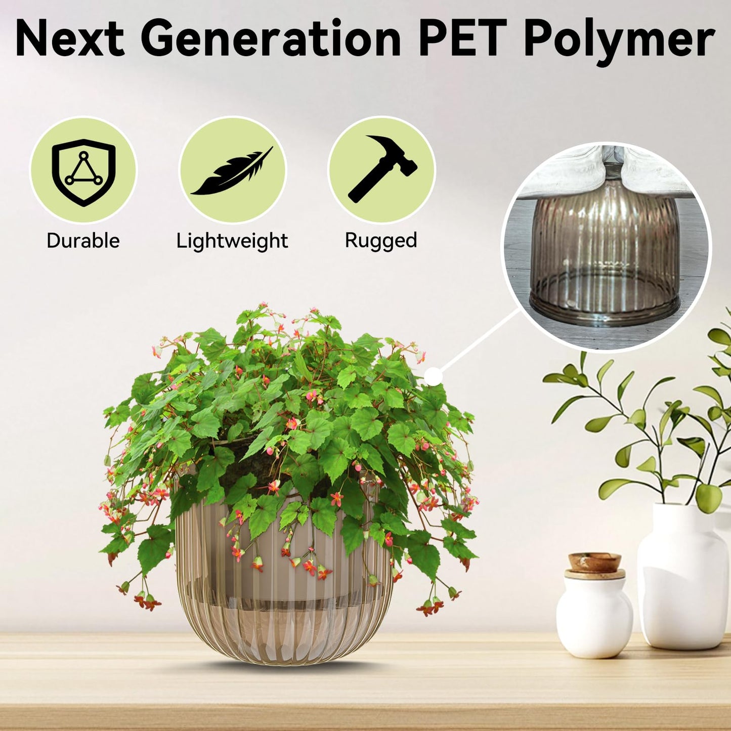 ZeeDix 3 Pack Self Watering Hanging Planters, 6.5 Inch Indoor Plant Pots with 3 Hooks Visible Water Level and Drainage for Home, Wall, Window Decor Outdoor Use(Starry Gray)