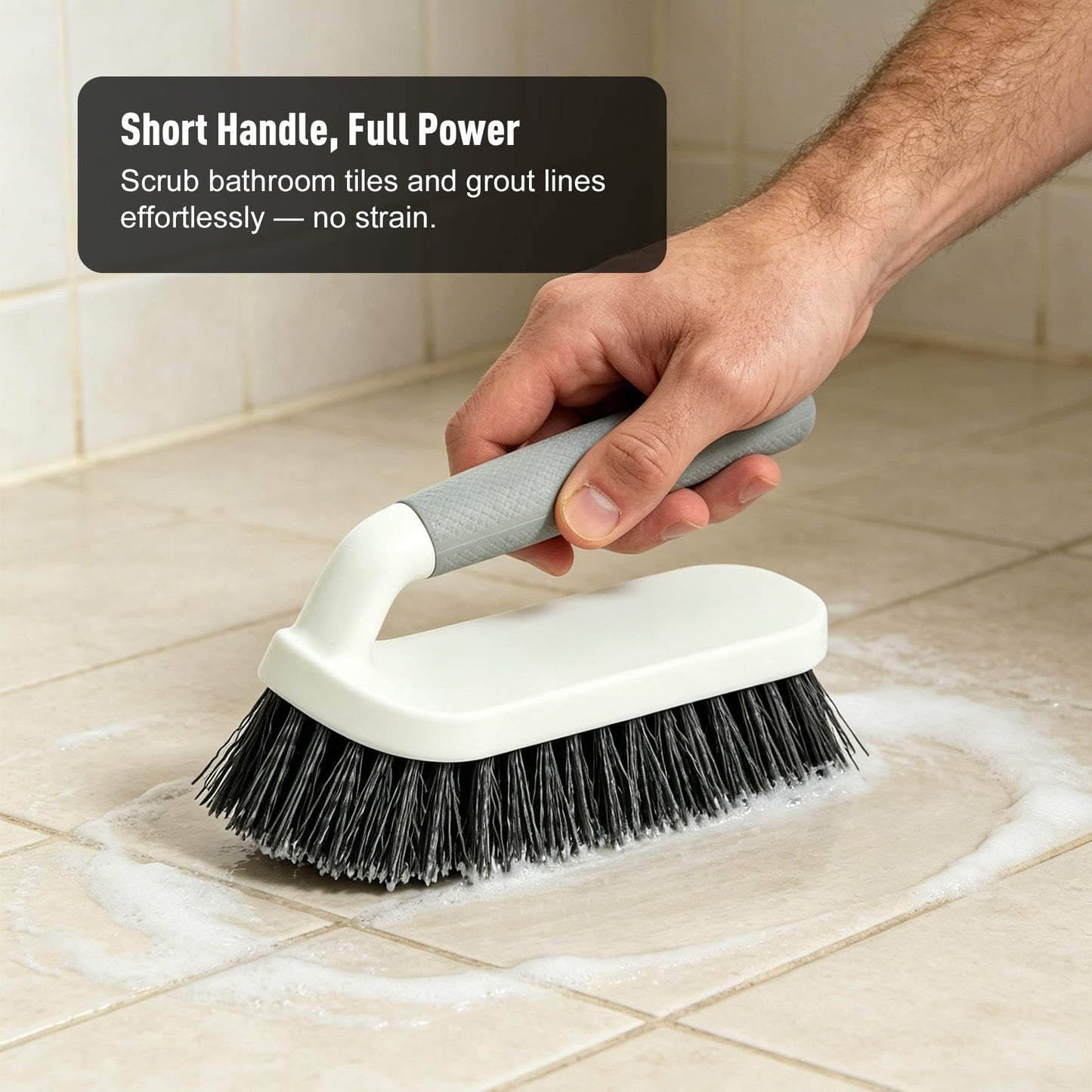 CLEANHOME 3 Pcs Scrub Brush,Multifunctional Cleaning Brush Set with Non-Slip Handle and Sturdy Bristles,Scrub Brushes for Cleaning Bathroom,Kitchen,Grout,Tile,Grey