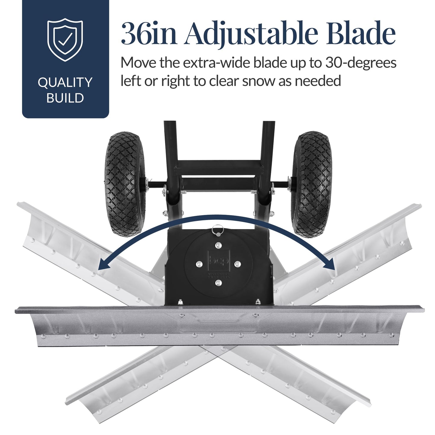 Best Choice Products 36in Galvanized Blade Heavy-Duty 2-Wheel Snow Pusher Hand Plow for Snow Removal w/Wheels, Adjustable Handle, Blade Angle - Silver